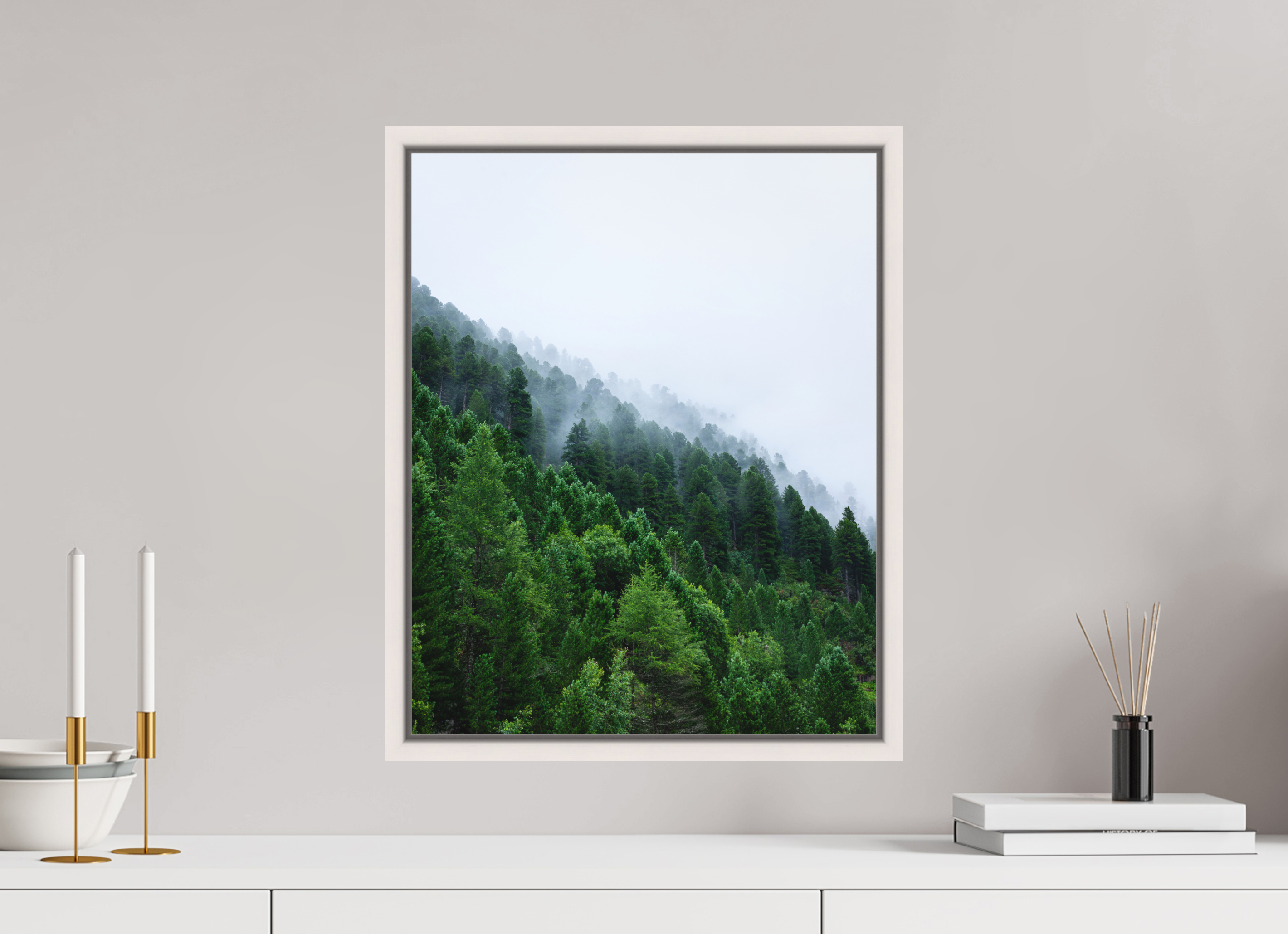 40 x 50 cm, Acrylic matt 2mm - American case 15mm - mapple white Trees lined slope