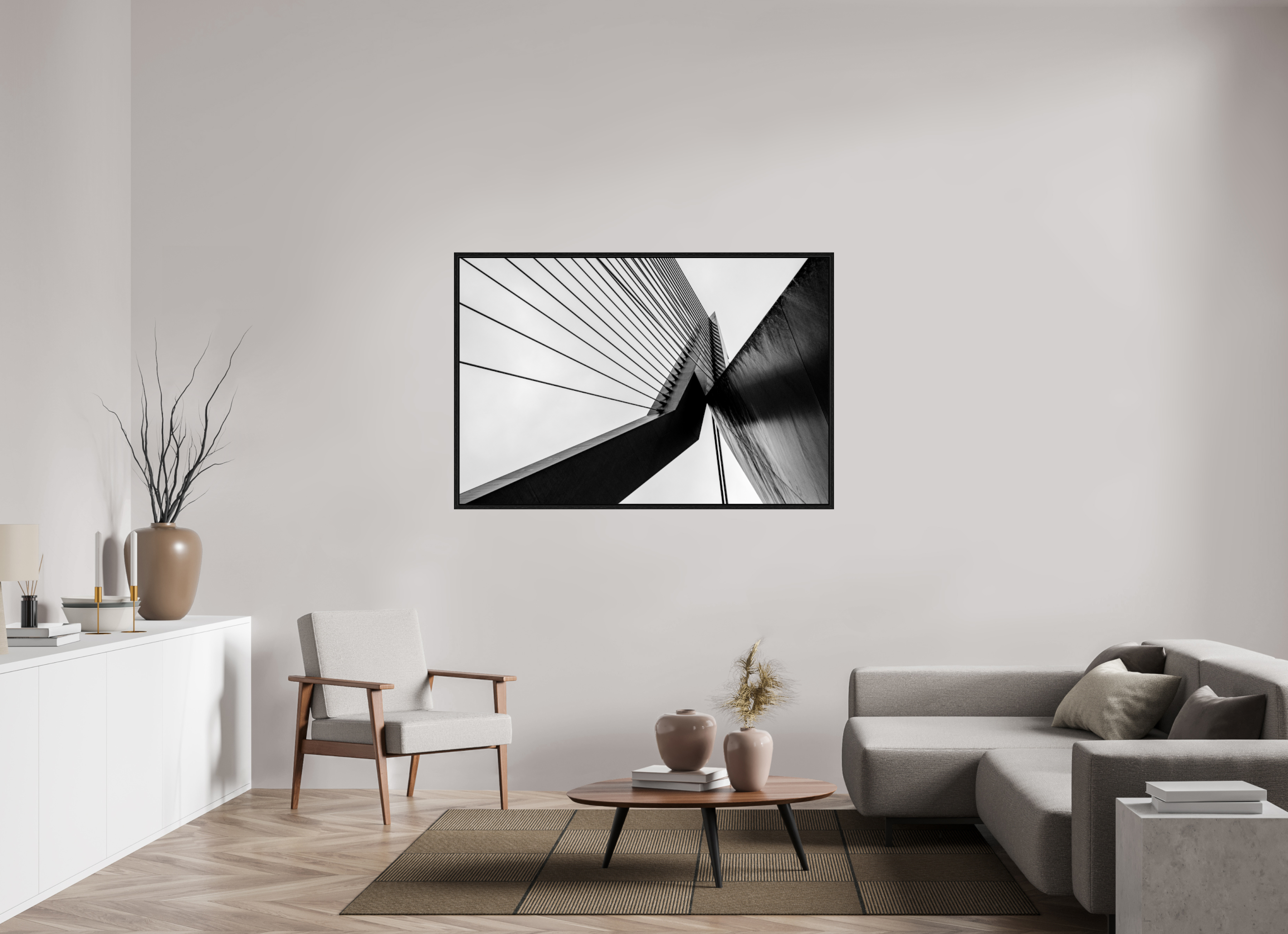 150 x 100 cm, Acrylic glossy 2mm - American case 15mm - oak black Triangle