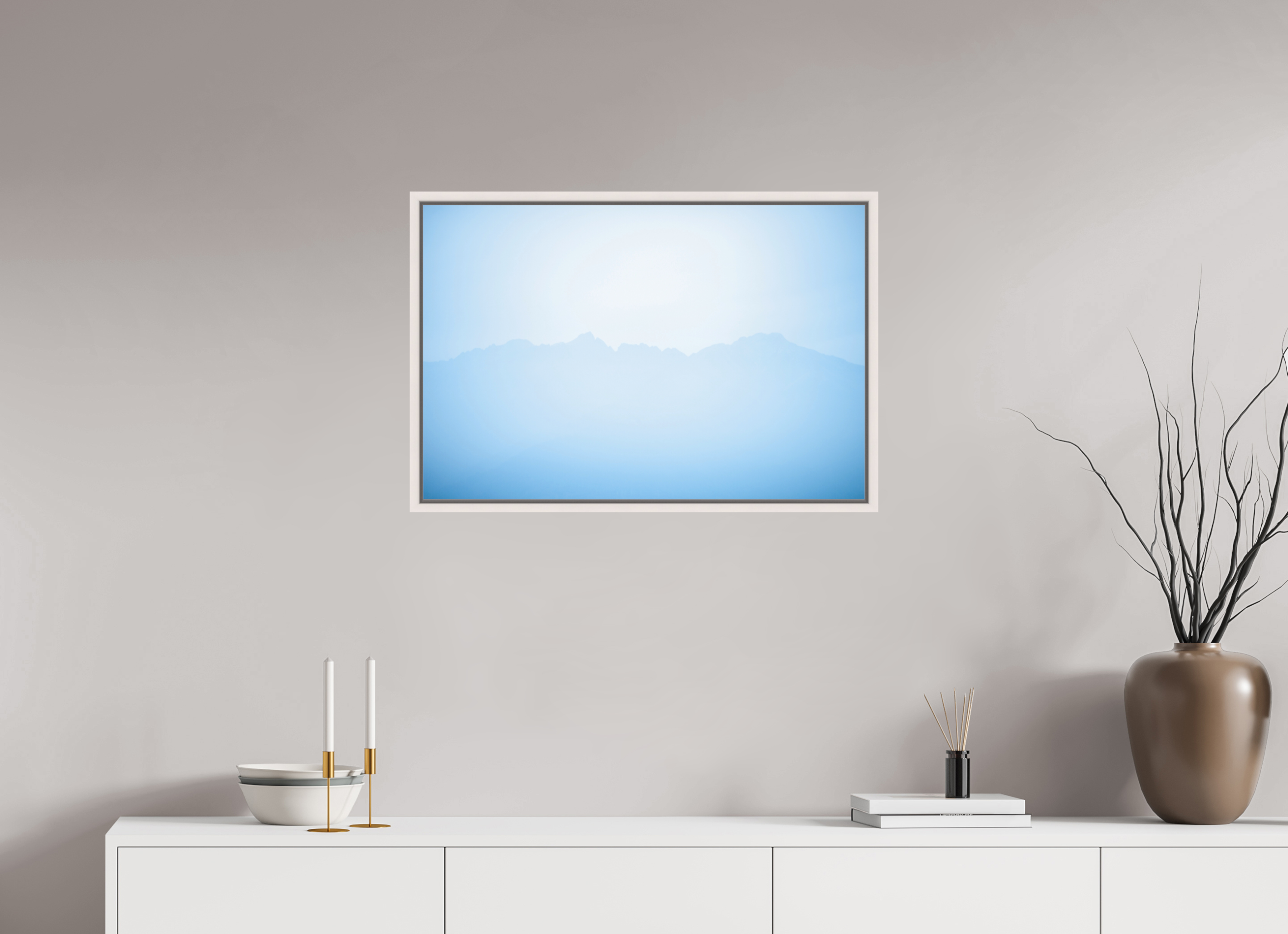 75 x 50 cm, Acrylic matt 2mm - American case 15mm - mapple white Mountains of Como Lac