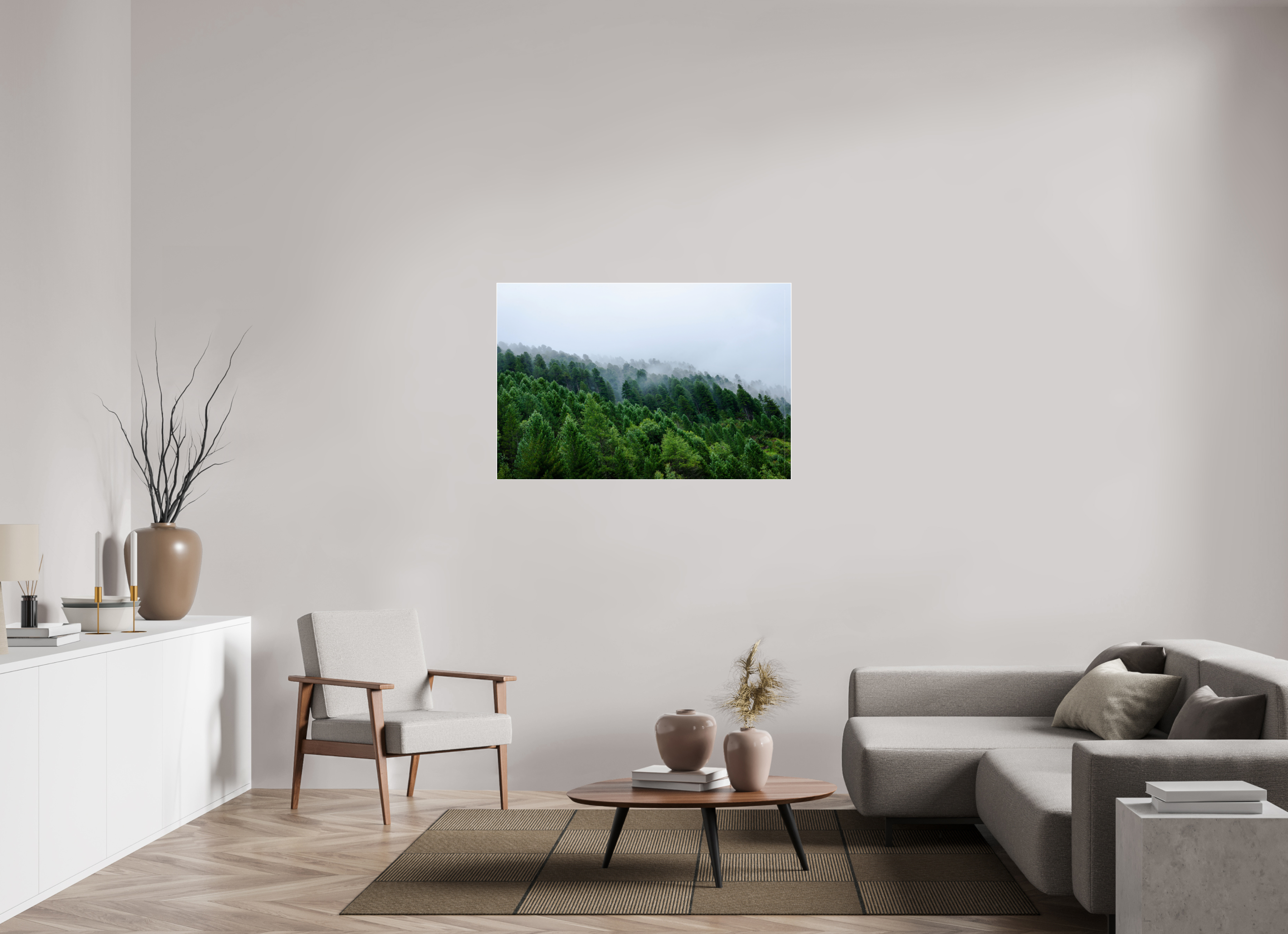 120 x 80 cm, Acrylic glossy 2mm - Alu Slime Frame - white Trees lined slope 2