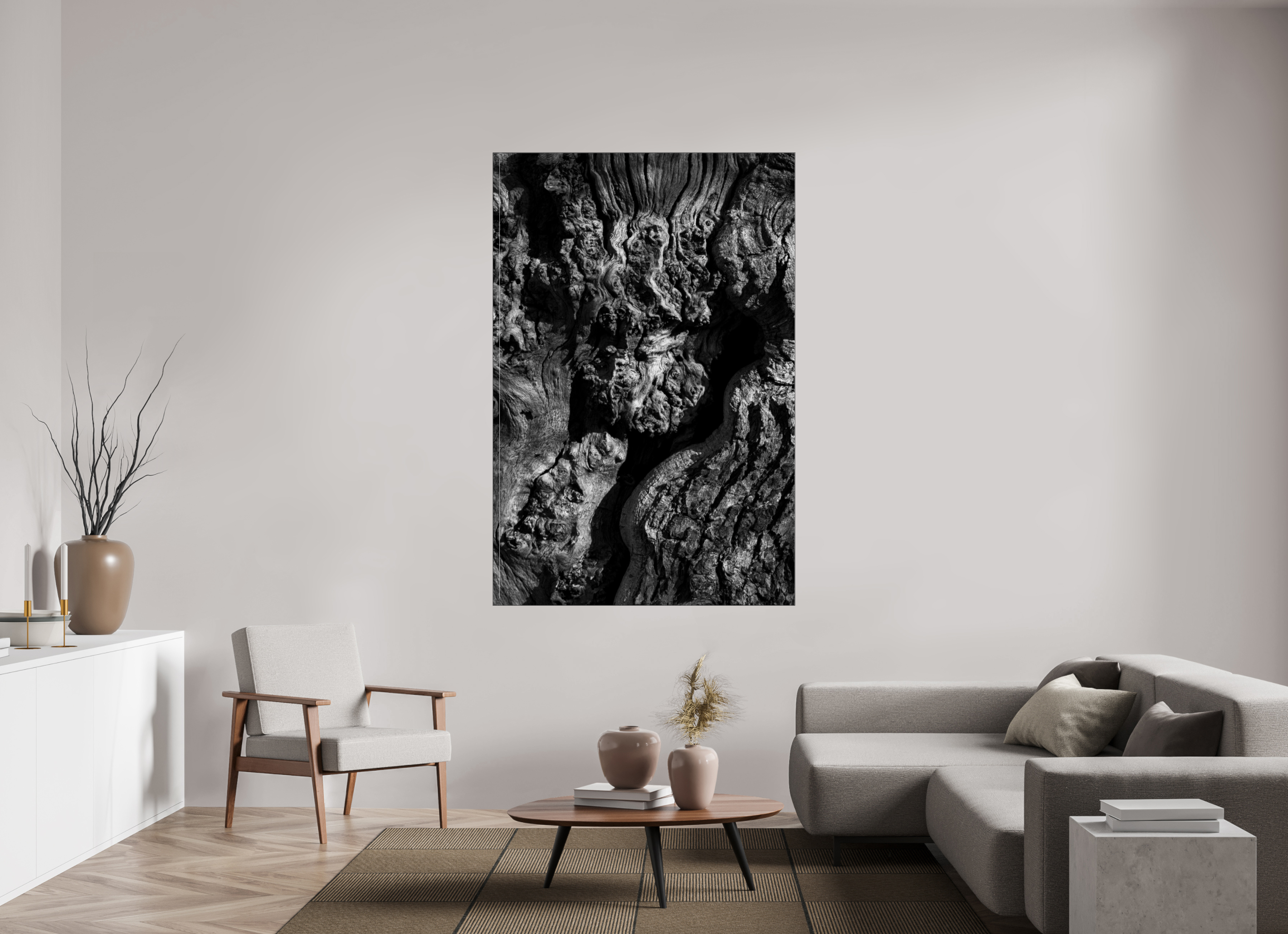 120 x 180 cm, Acrylic glossy 2mm - Alu Slime Frame - black Tree skin