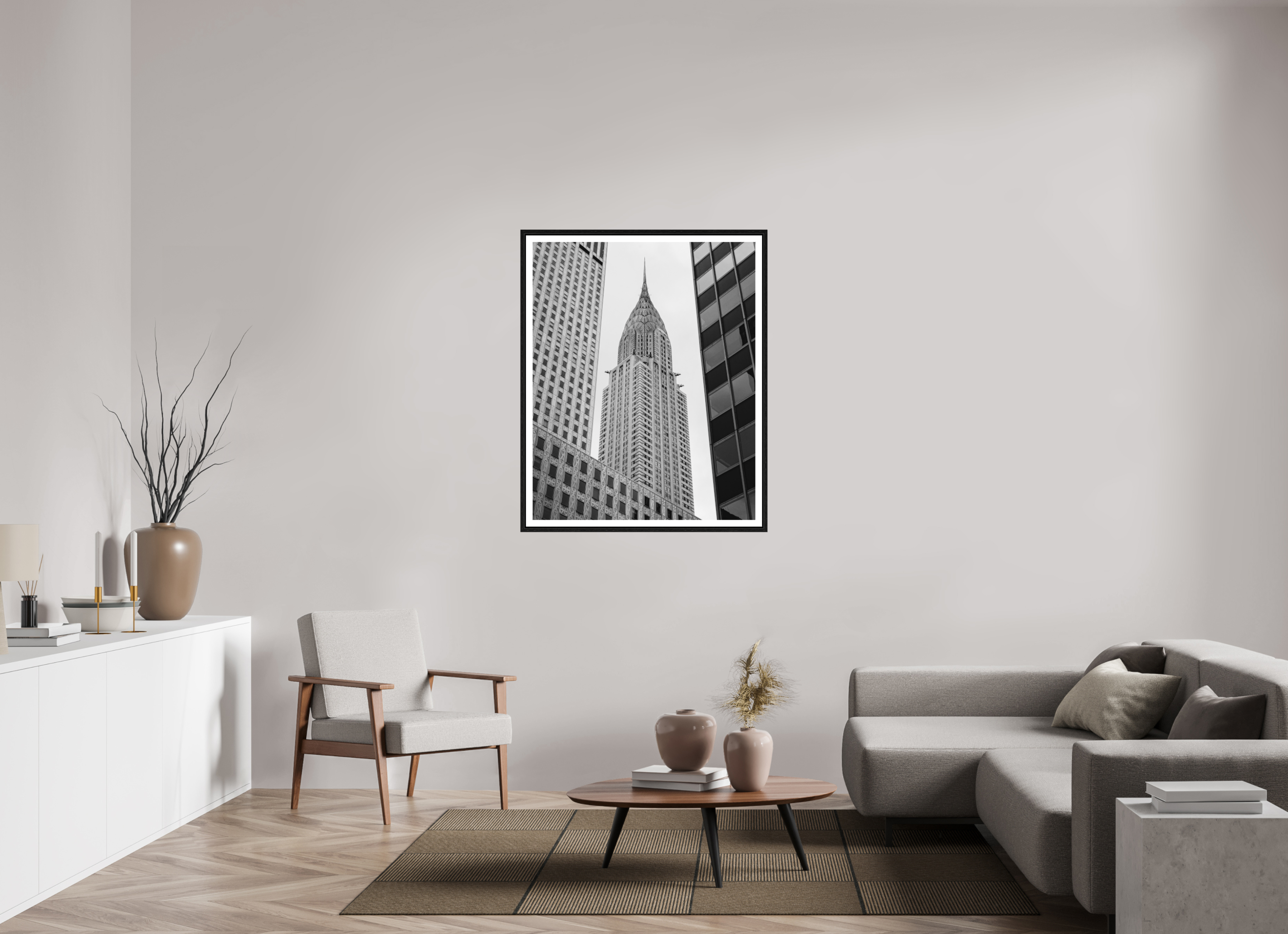 90 x 112,5 cm, Fine Art Print - Infinity Rag Photo 2 - border 3cm- Ame case 15mm - oak black Chrysler Building