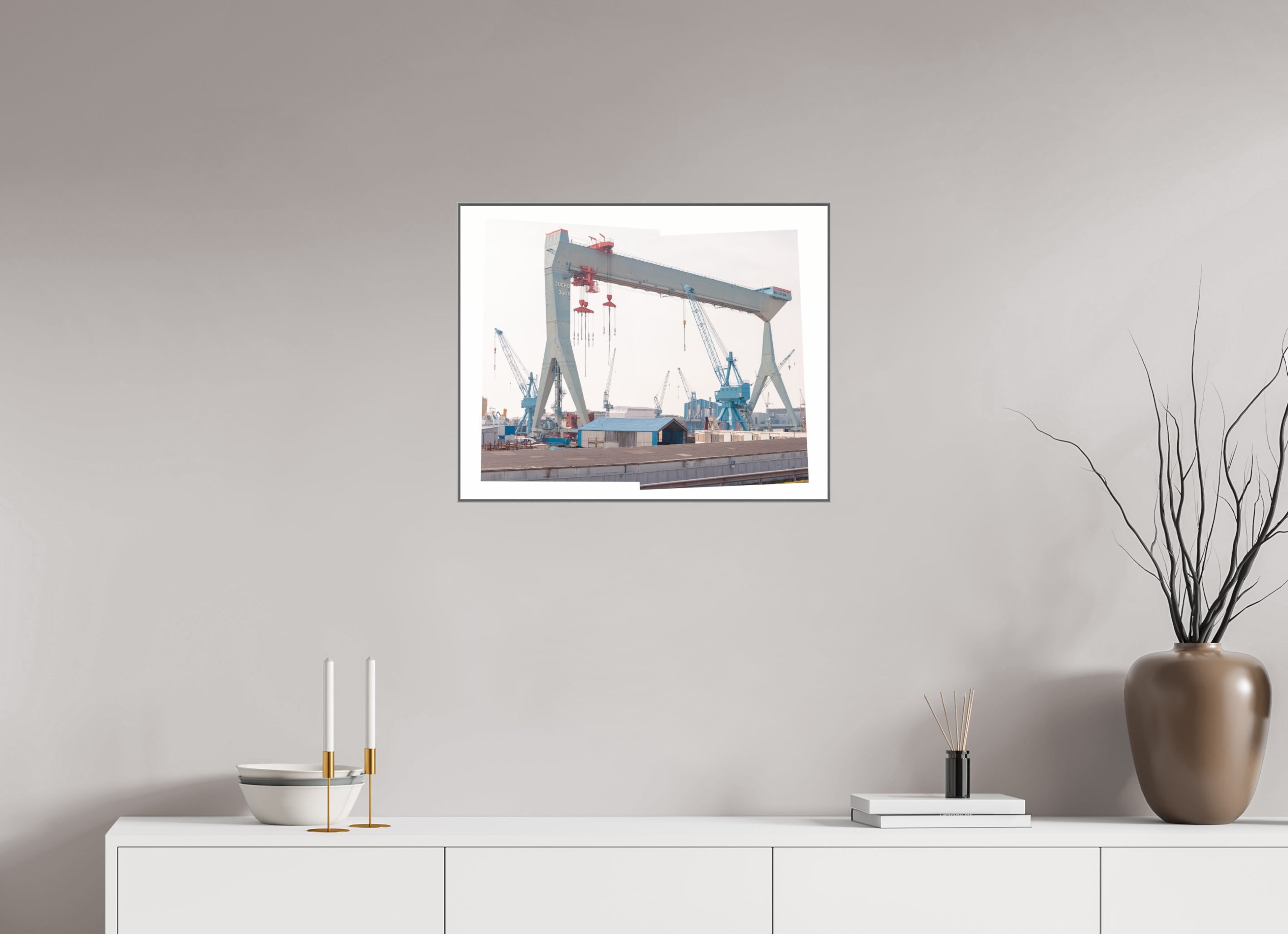 62,5 x 50 cm, Acrylic glossy 2mm - Alu American case 25mm - silver Jocho_Portalkran_Hamburg