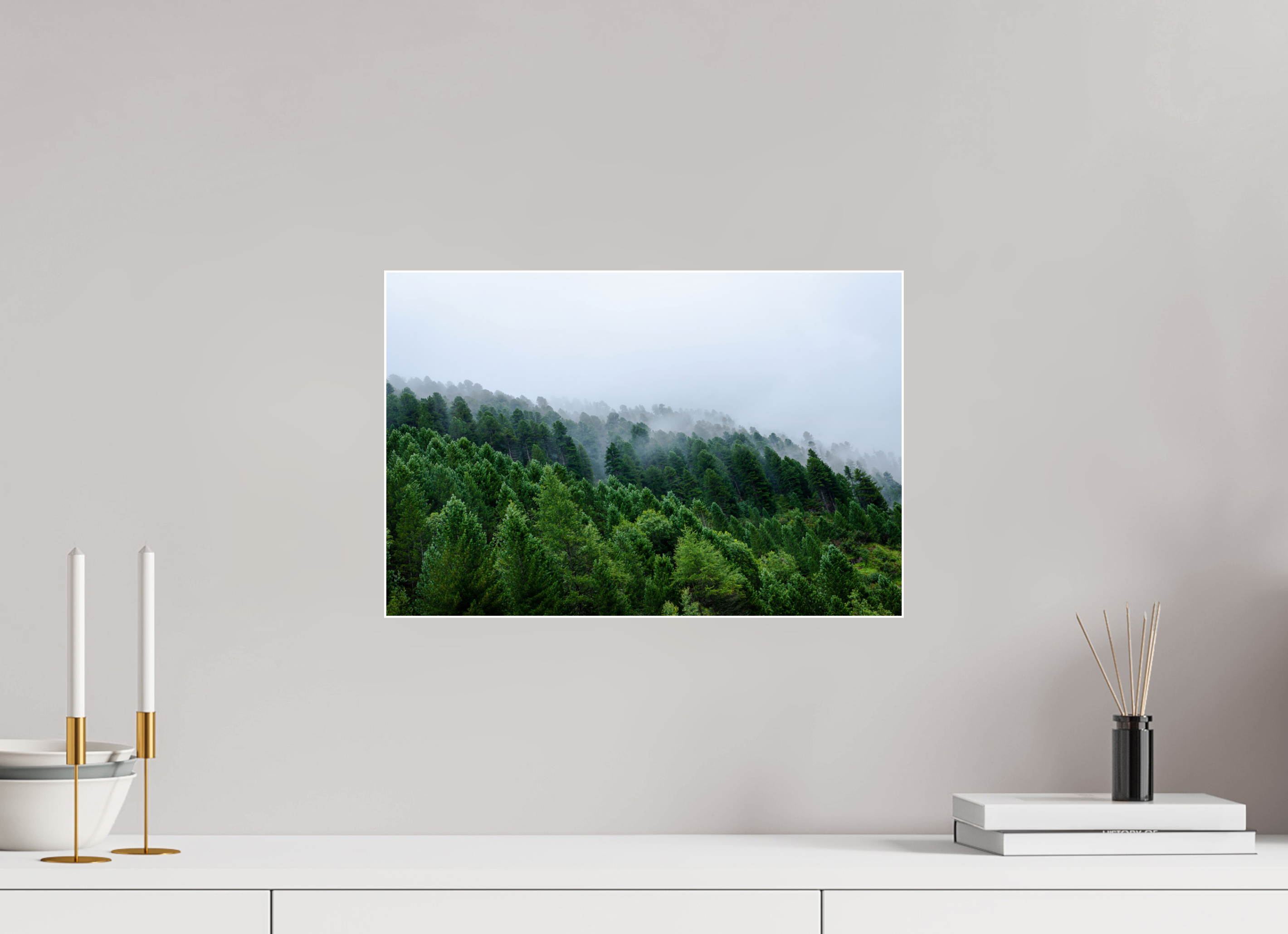 45 x 30 cm, Acrylic glossy 2mm - Alu Slime Frame - white Trees lined slope 2