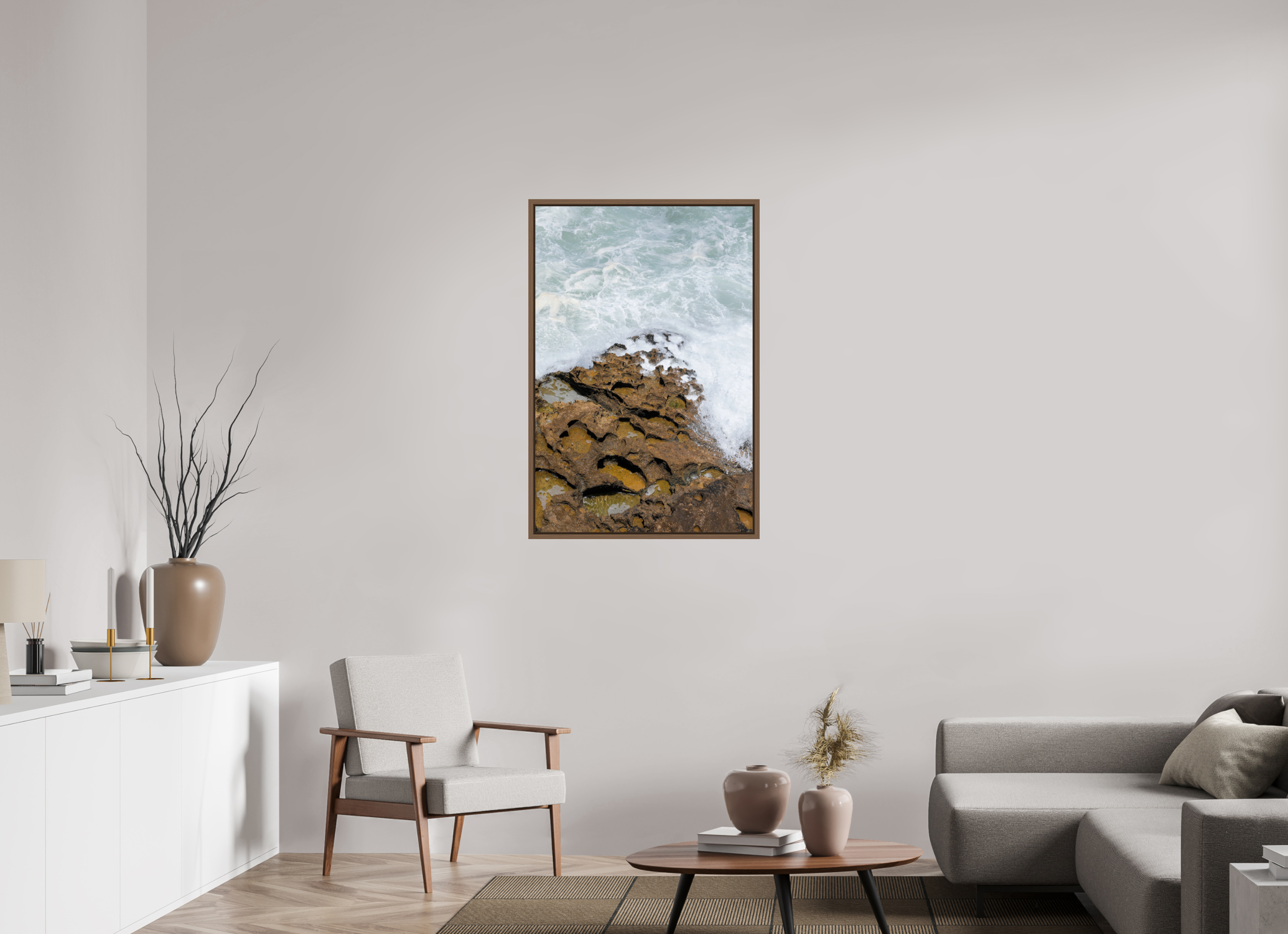 70 x 105 cm, Acrylic glossy 2mm - American case 15mm - walnut Earth & Sea (Kopie)