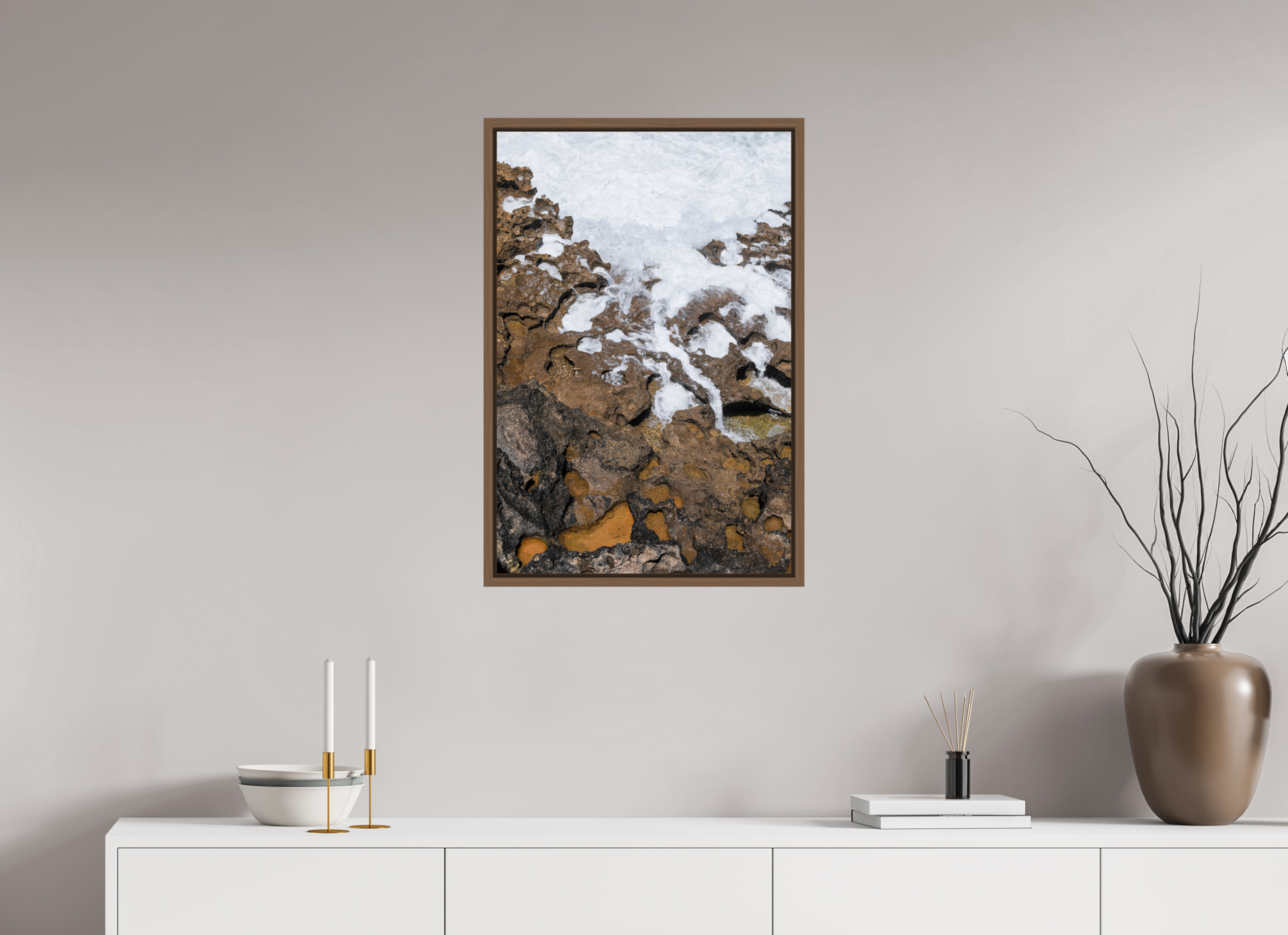50 x 75 cm, Acrylic glossy 2mm - American case 15mm - walnut Earth & Sea 2