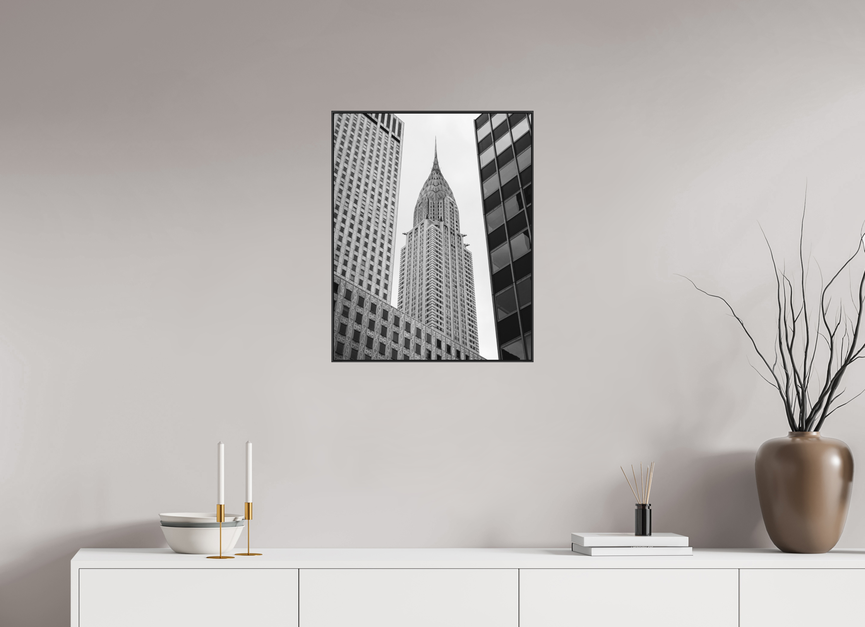 50 x 62,5 cm, Acrylic matt 2mm - Alu American case 25mm - black Chrysler Building