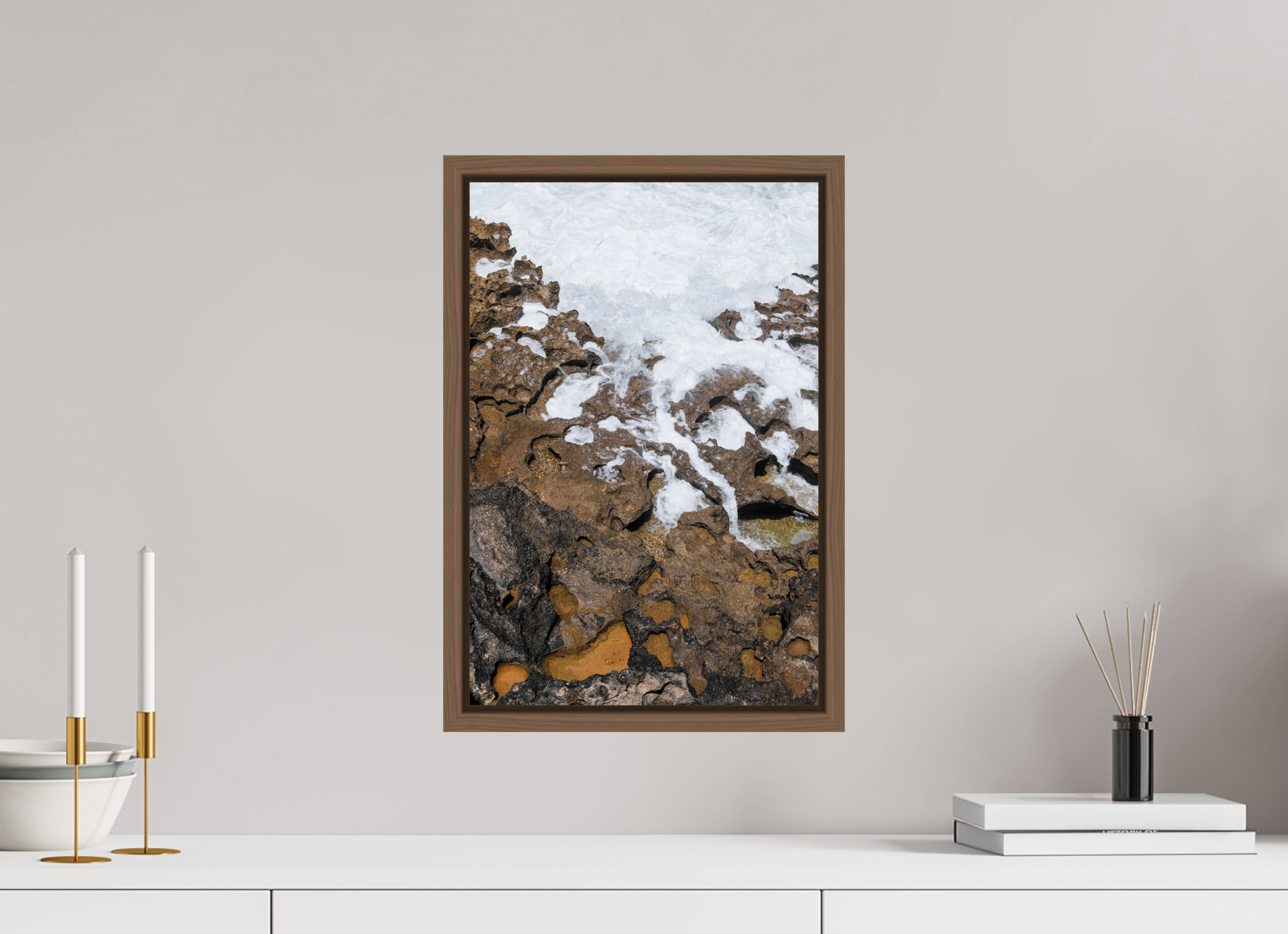 30 x 45 cm, Acrylic glossy 2mm - American case 15mm - walnut Earth & Sea 2