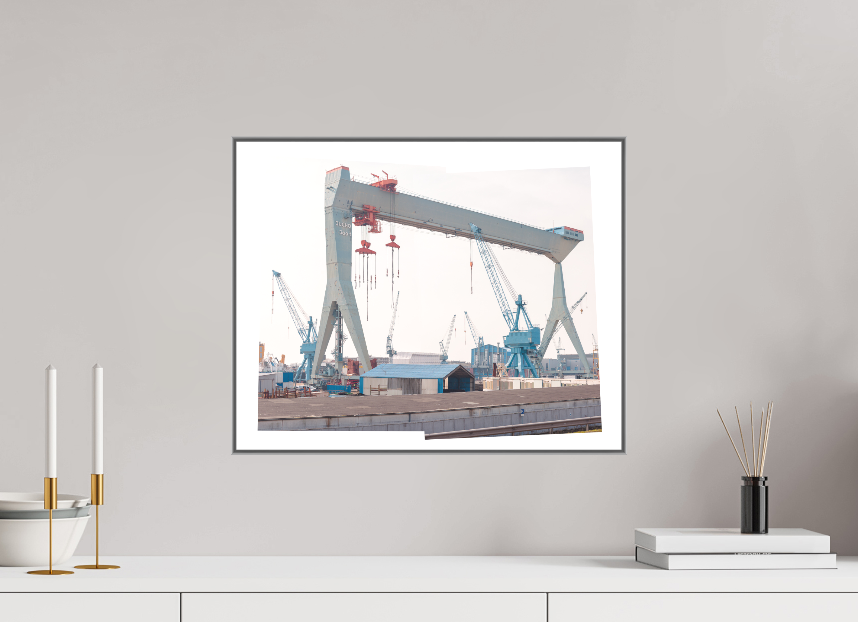 50 x 40 cm, Acrylic matt 2mm - Alu American case 25mm - silver Jocho_Portalkran_Hamburg