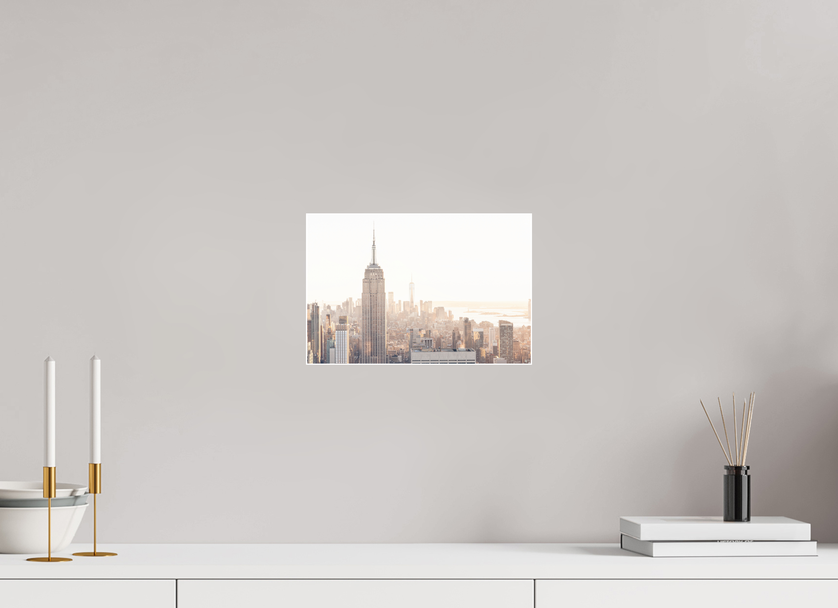 30 x 20 cm, Acrylic glossy 2mm - Alu Slime Frame - white Empire State Building sunnygold