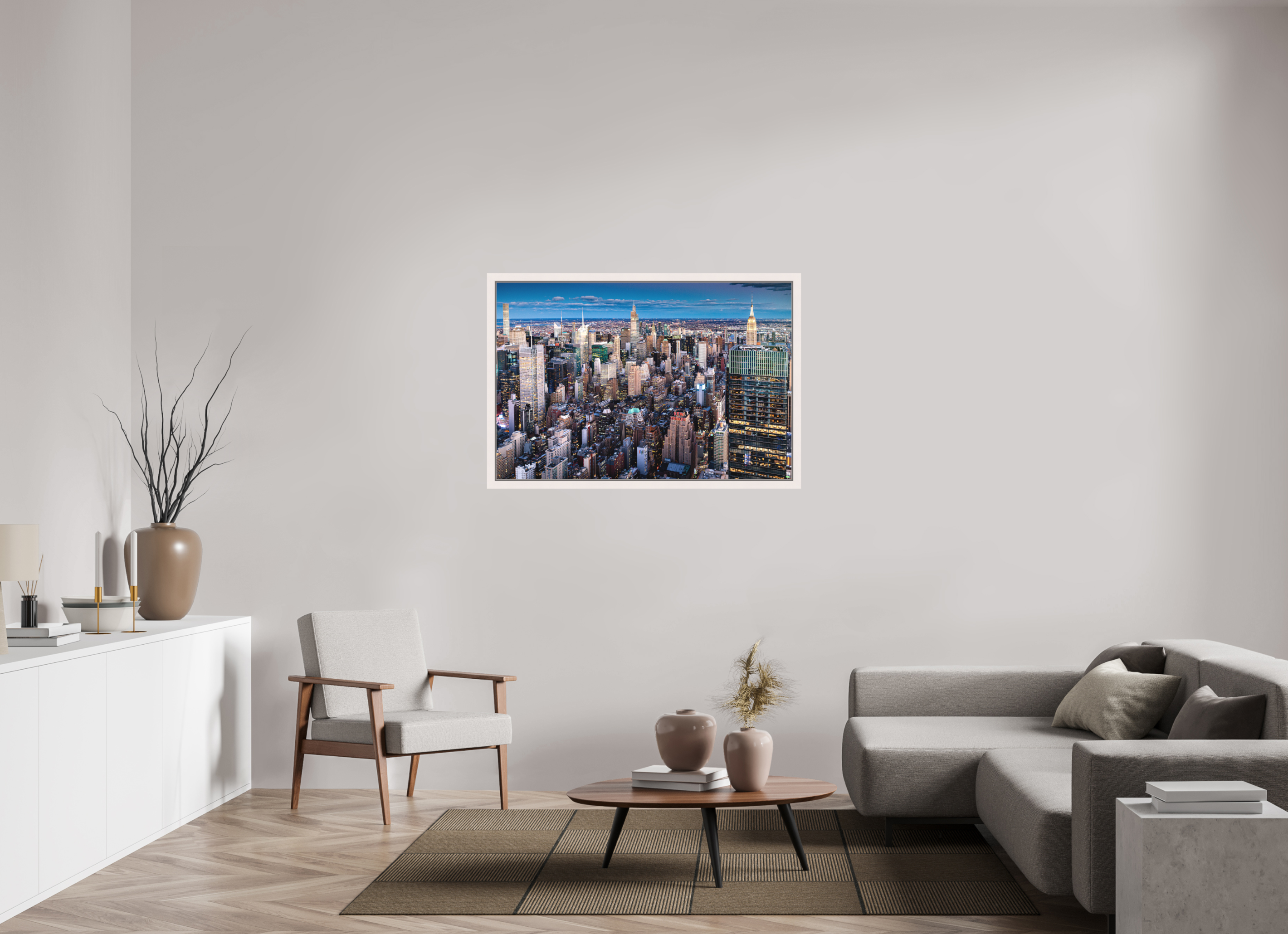 120 x 80 cm, Acrylic matt 2mm - American case 31mm - mapple white NYC by night 2