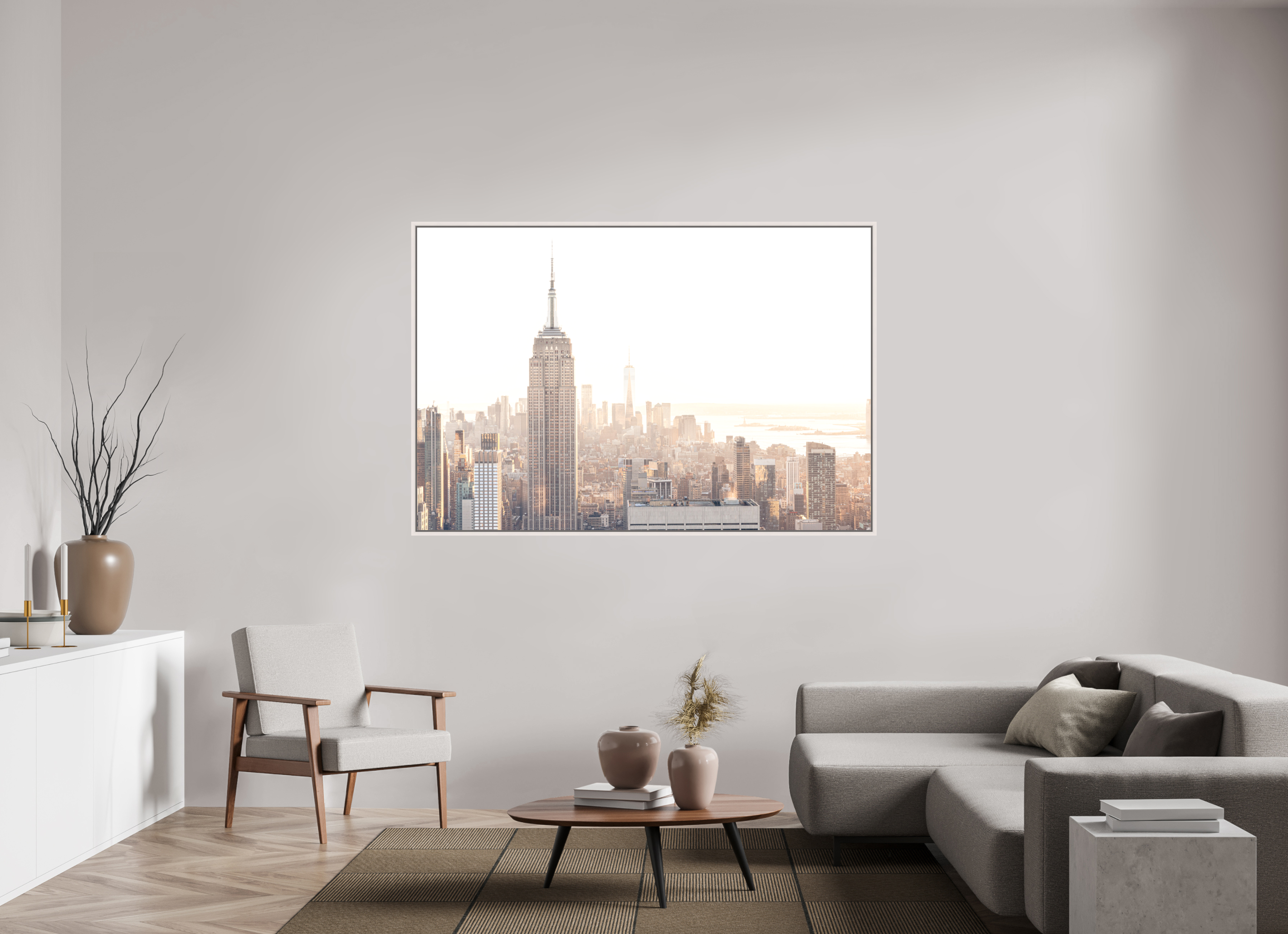 180 x 120 cm, Acrylic matt 2mm - American case 15mm - mapple white Empire State Building sunnygold