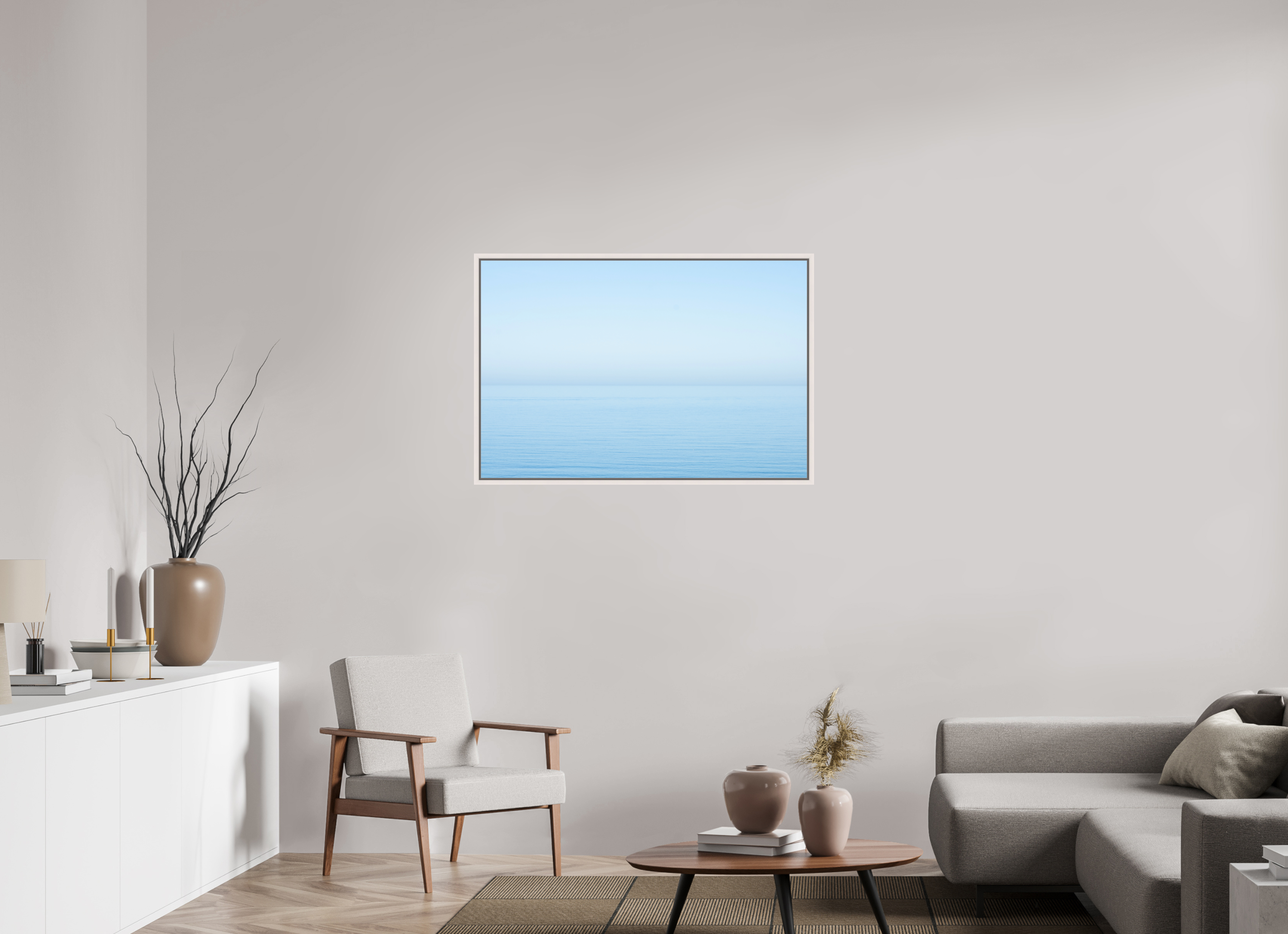 105 x 70 cm, Acrylic glossy 2mm - American case 15mm - maple white The sea Manche 2