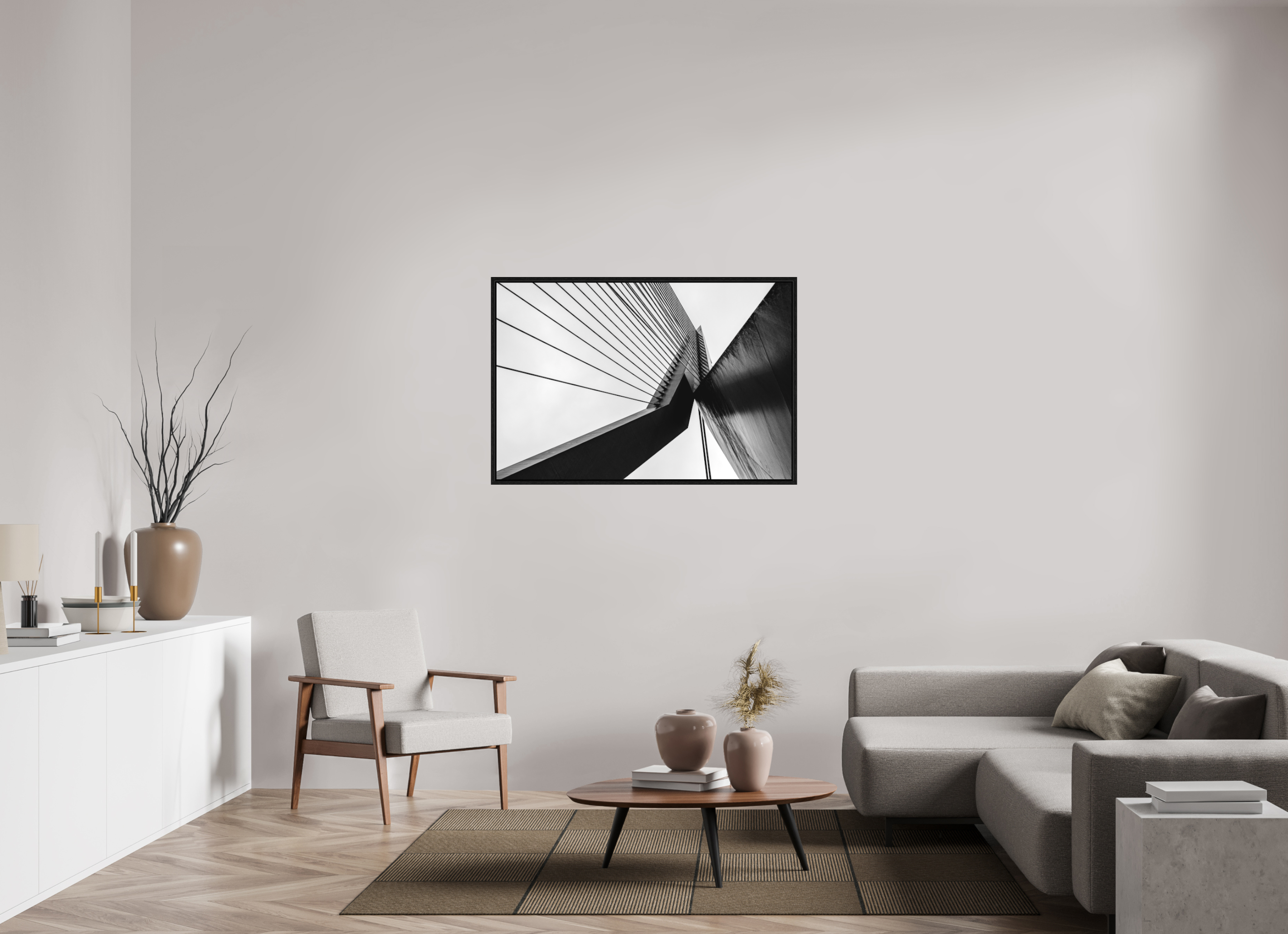 120 x 80 cm, Acrylic matt 2mm - American case 15mm - oak black Triangle