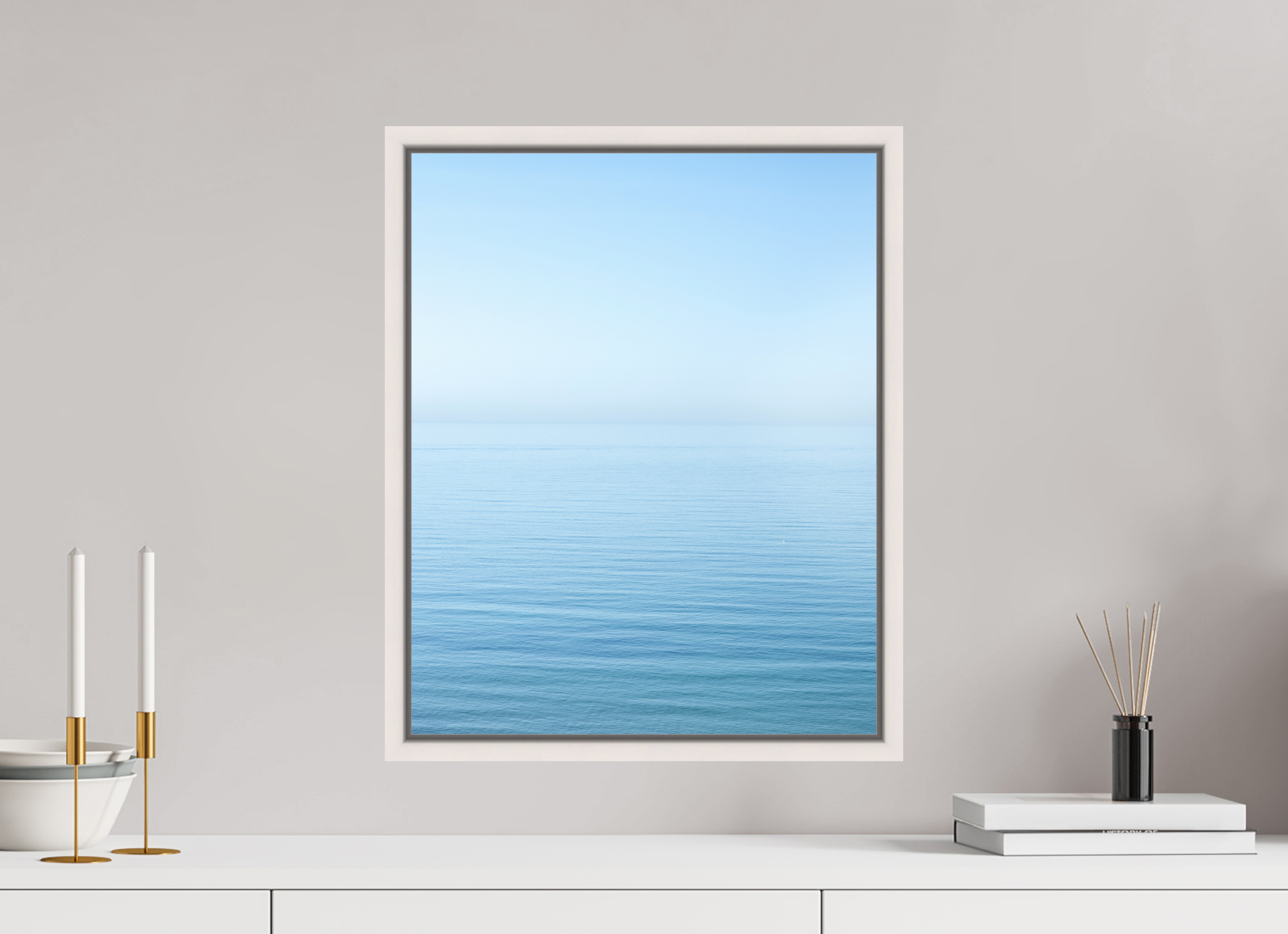 40 x 50 cm, Acrylic glossy 2mm - American case 15mm - maple white The sea Manche