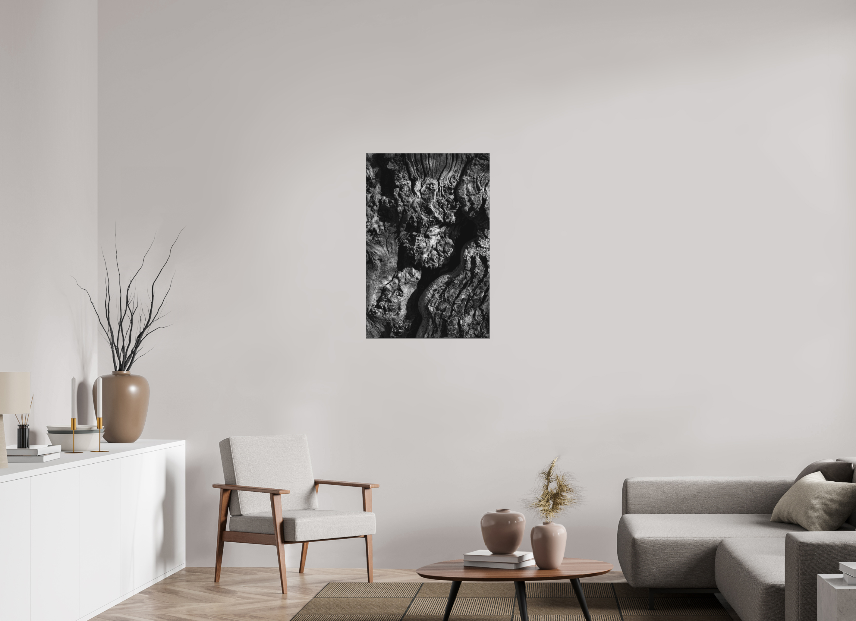 60 x 90 cm, Acrylic matt 2mm - Alu Slime Frame - black Tree skin