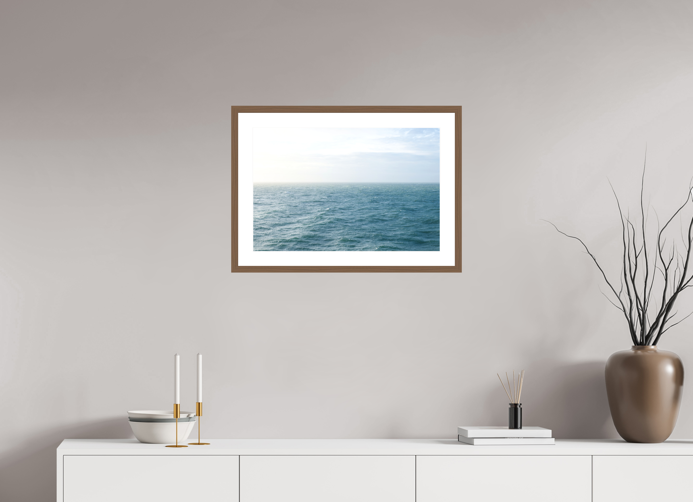 60 x 40 cm, Fine Art Print - Infinity Rag Photo 2 - PP 5cm - Walnus Frame 20mm North Sea