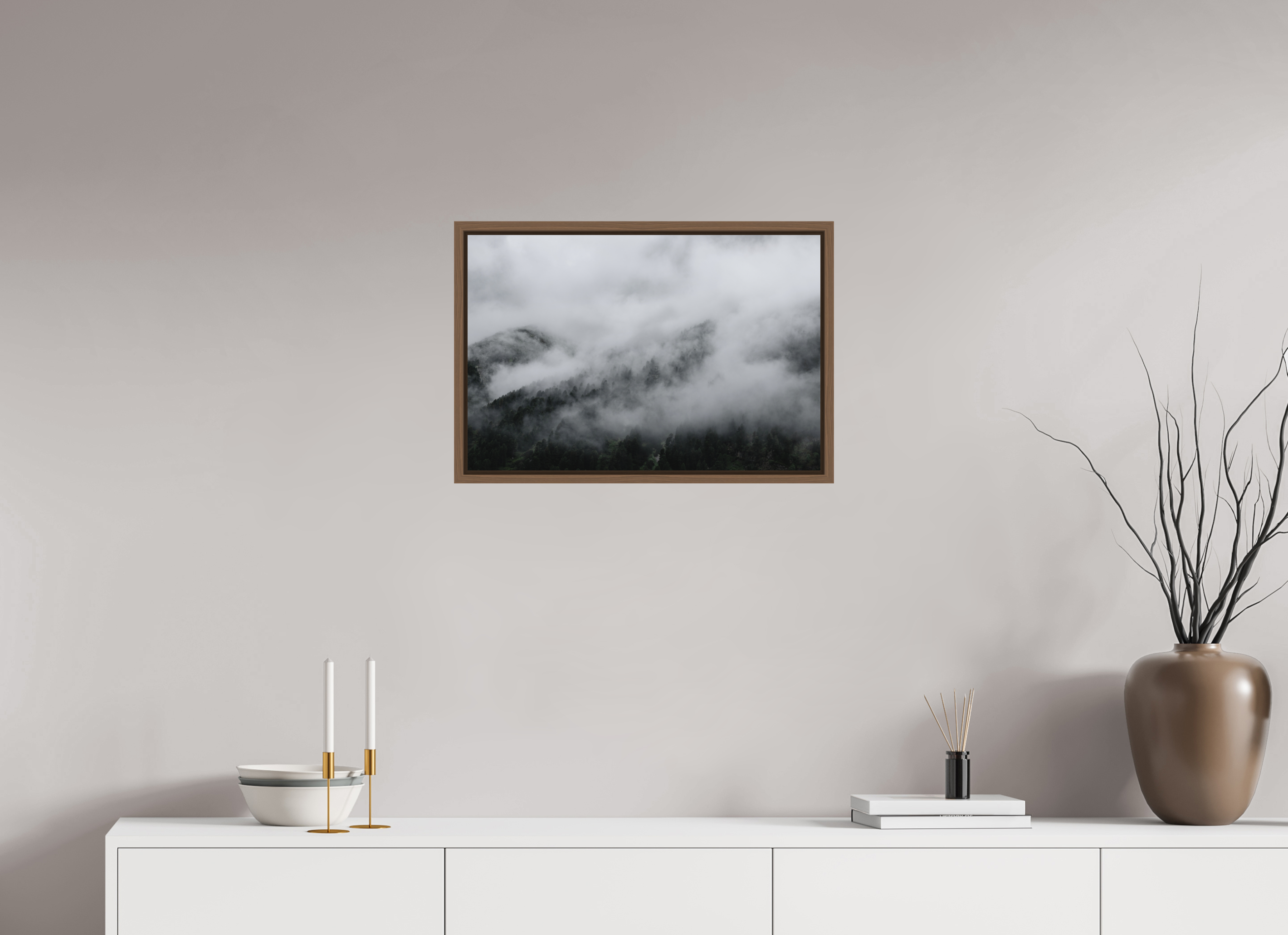 60 x 40 cm, Fine Art Print - Infinity Rag Photo 2 - Ame case 15mm - walnut The misty Mountains