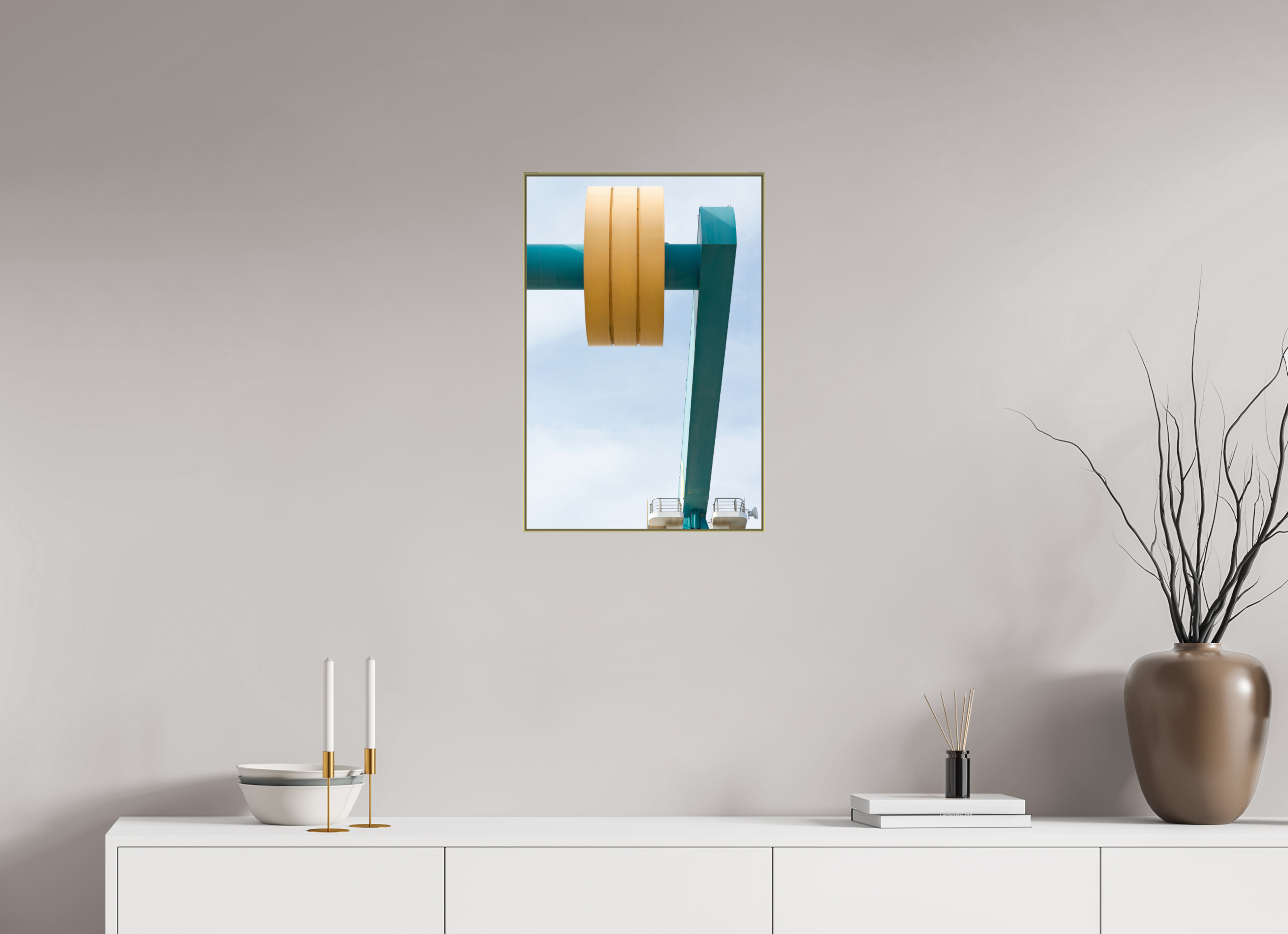 40 x 60 cm, Acrylic glossy 2mm - Alu American case 25mm - gold Counterweight