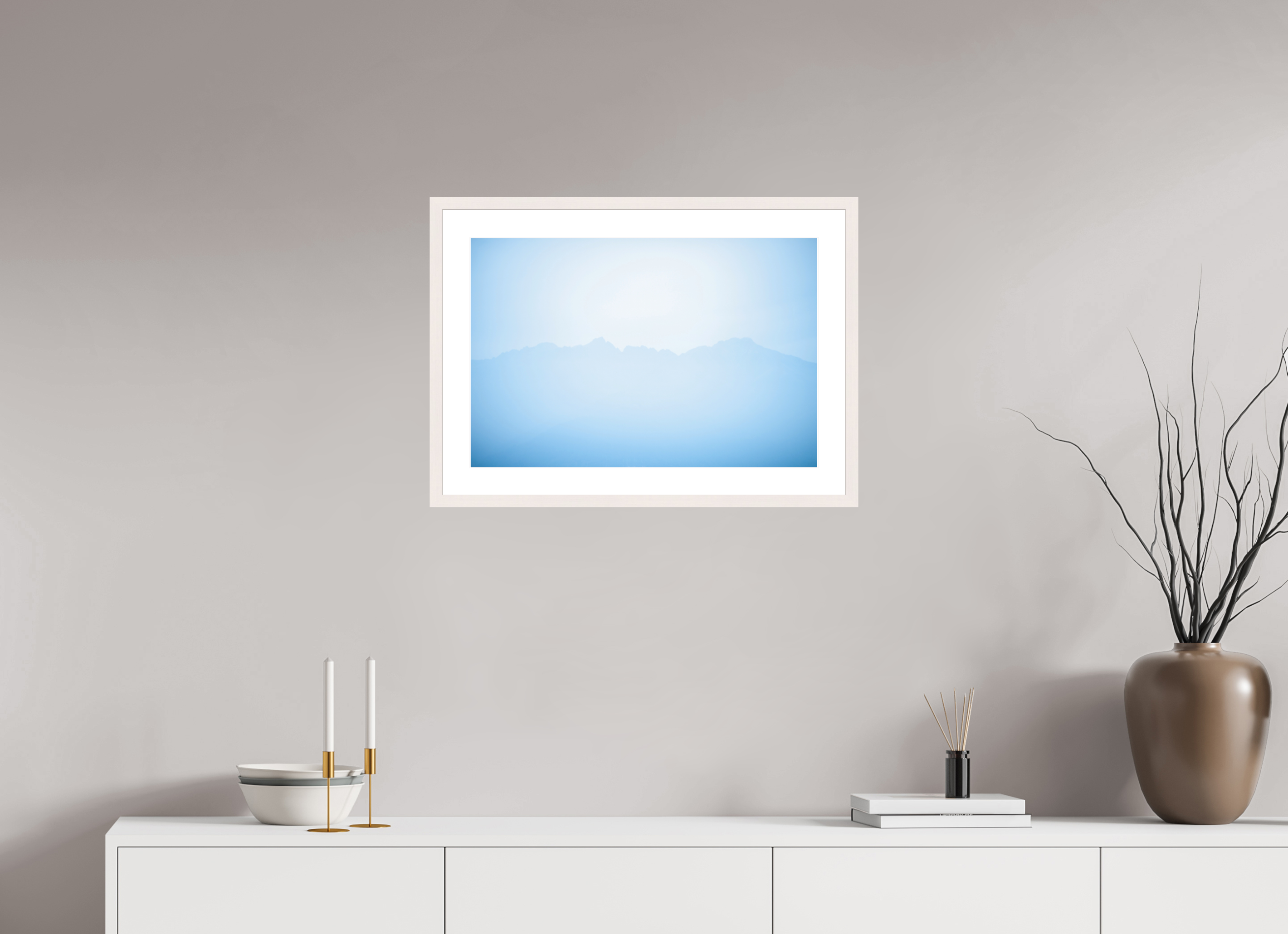 60 x 40 cm, Fine Art Print - Infinity Rag Photo 2 - PP 5cm - Mapple white Frame 20mm Mountains of Como Lac