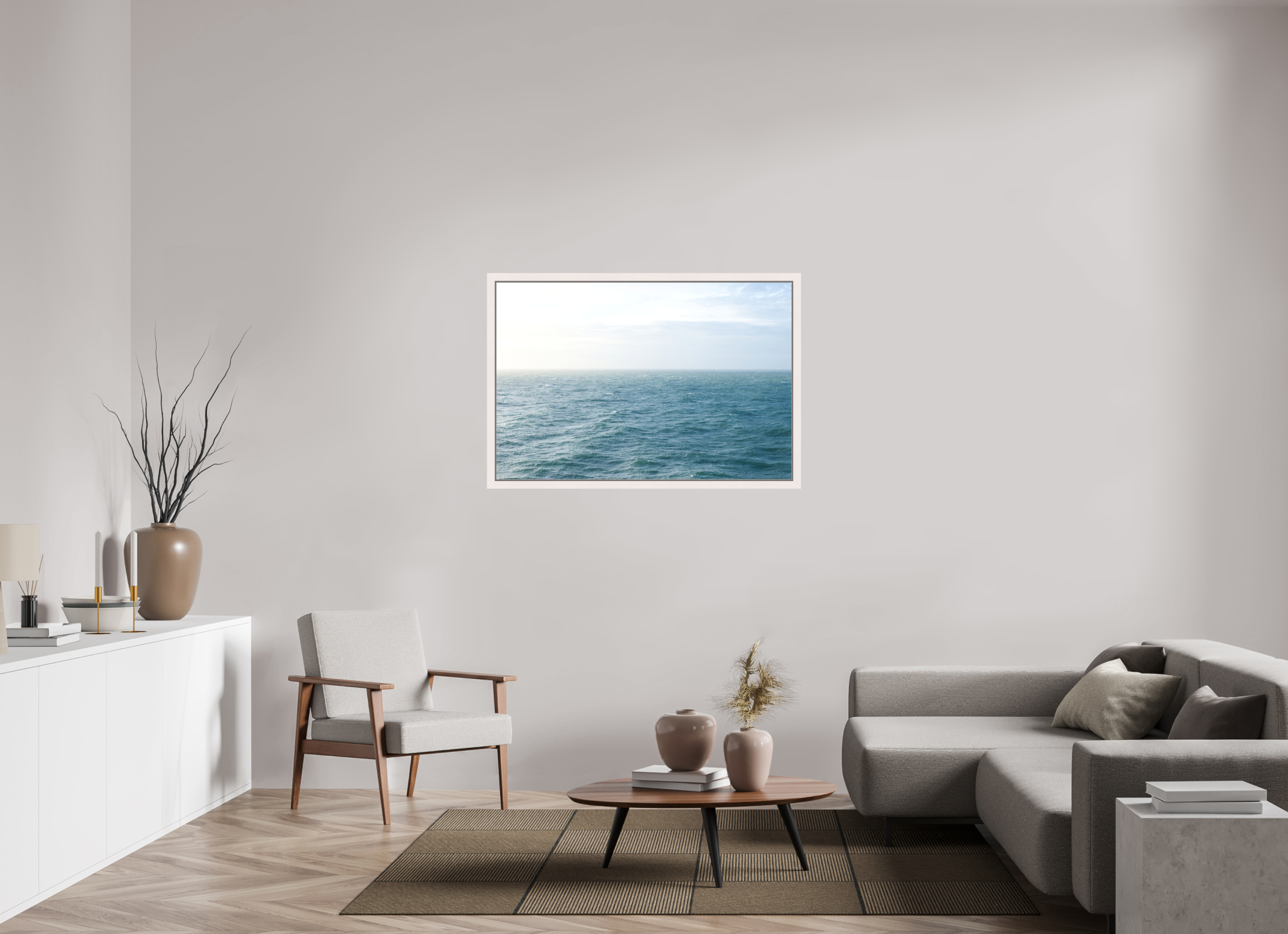 120 x 80 cm, Acrylic matt 2mm - American case 31mm - mapple white North Sea