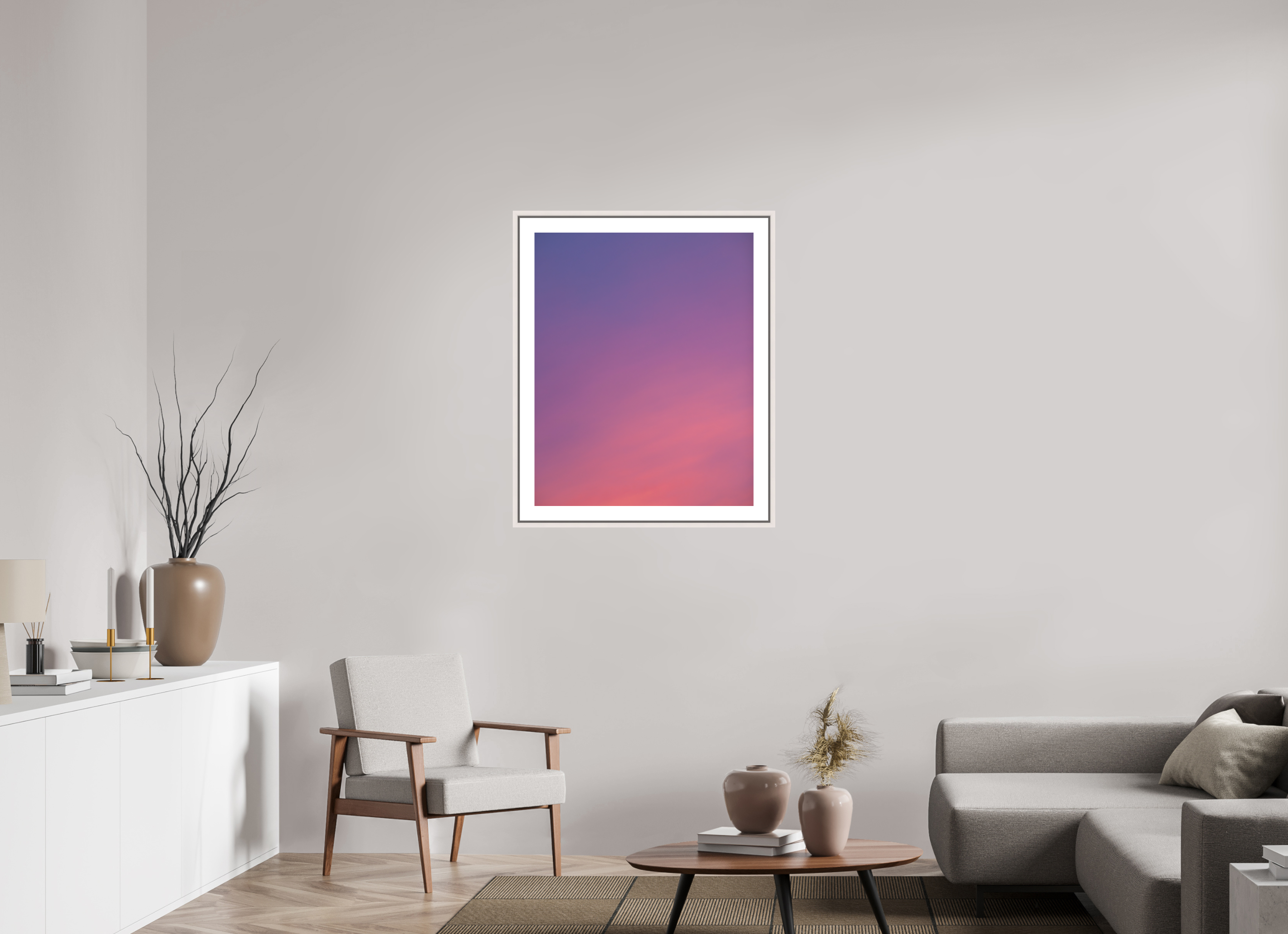 70 x 87,5 cm, Fine Art Print - Infinity Rag Photo 2 - border 5cm- Ame case 15mm - mapple white Sunset in Hamburg