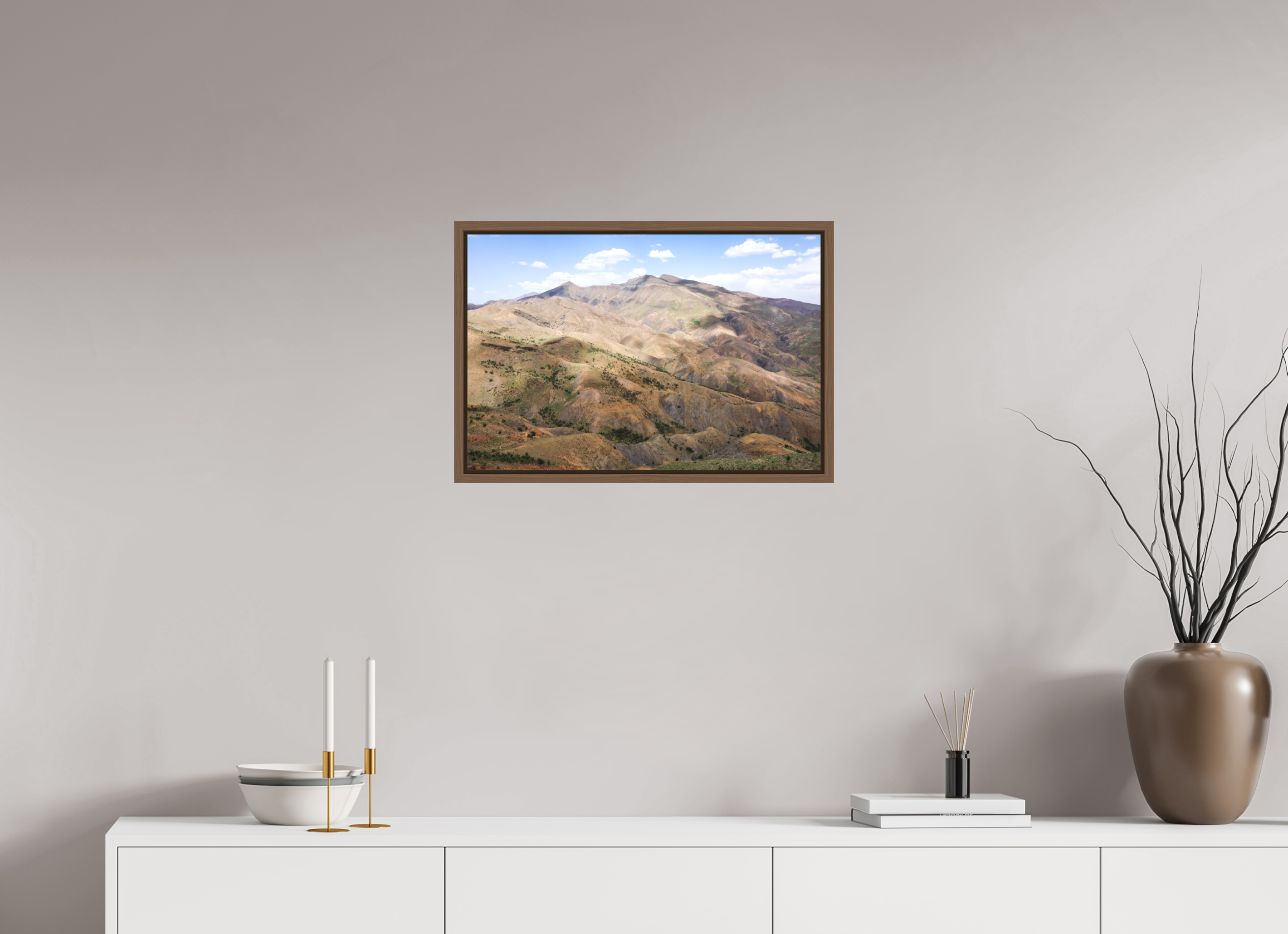 60 x 40 cm, Acrylic matt 2mm - American case 15mm - walnut Atlas from Marocco