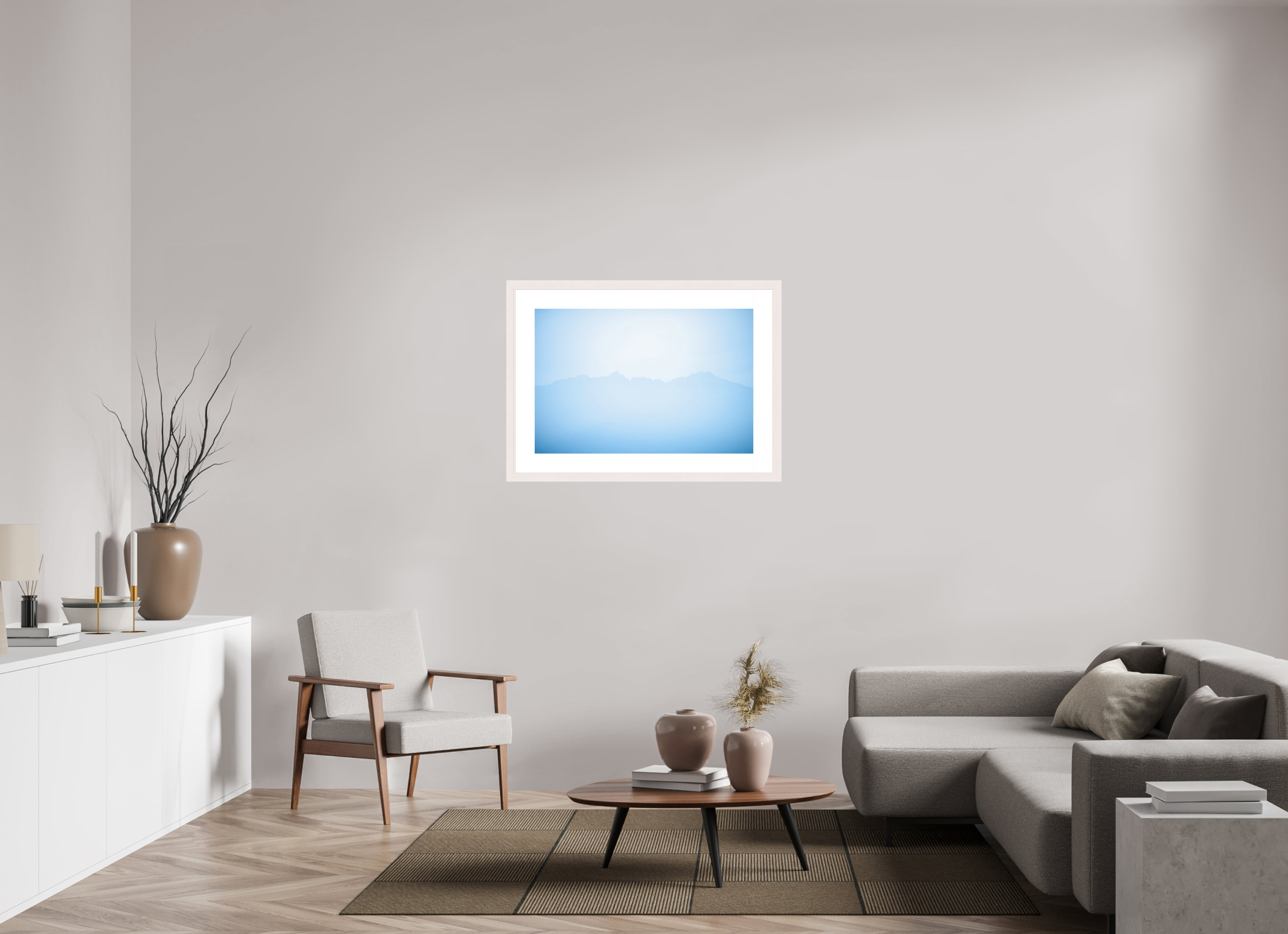 90 x 60 cm, Fine Art Print - Infinity Rag Photo 2 - PP 8cm - Mapple white Frame 40mm Mountains of Como Lac