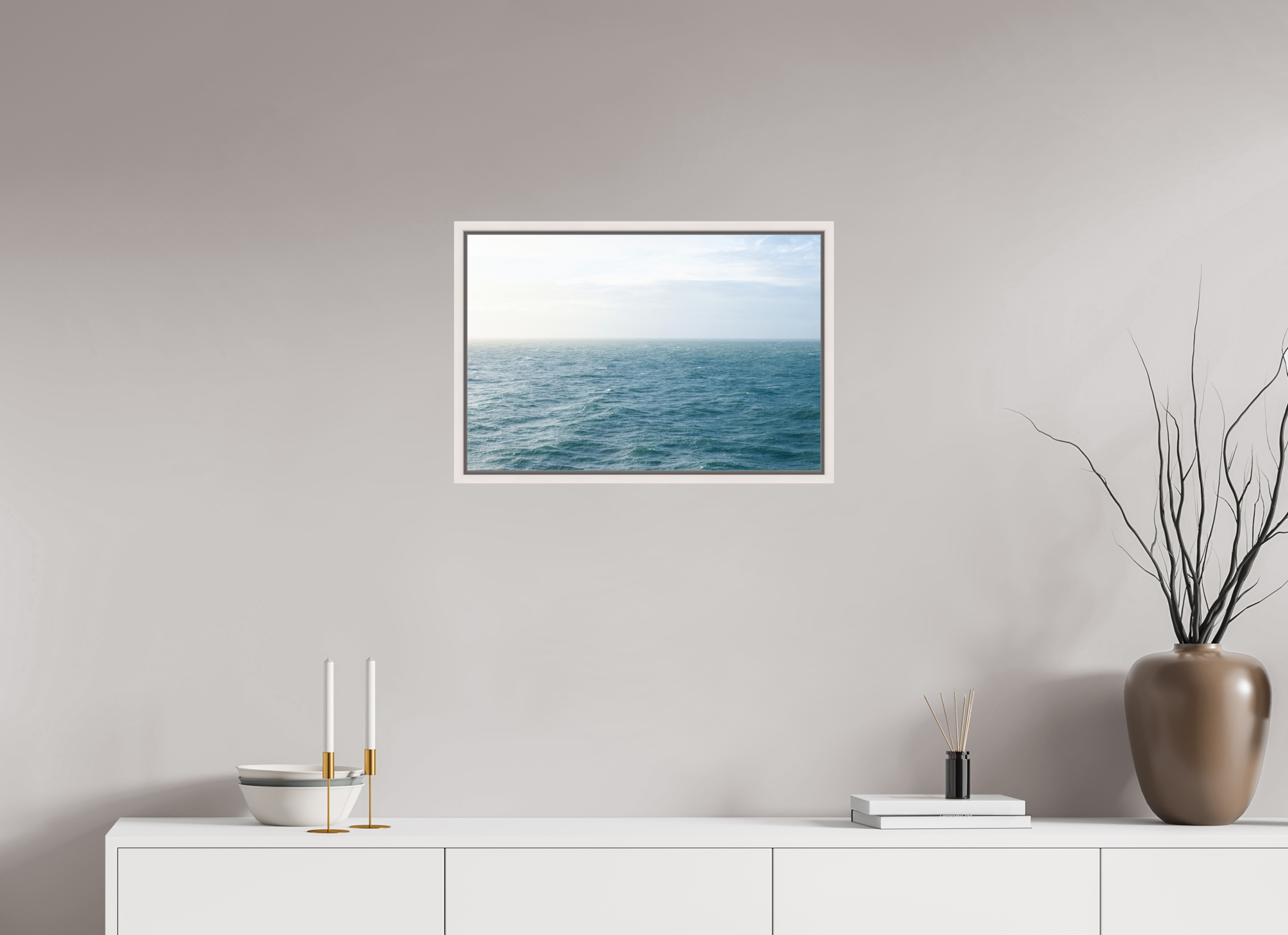 60 x 40 cm, Acrylic glossy 2mm - American case 15mm - maple white North Sea