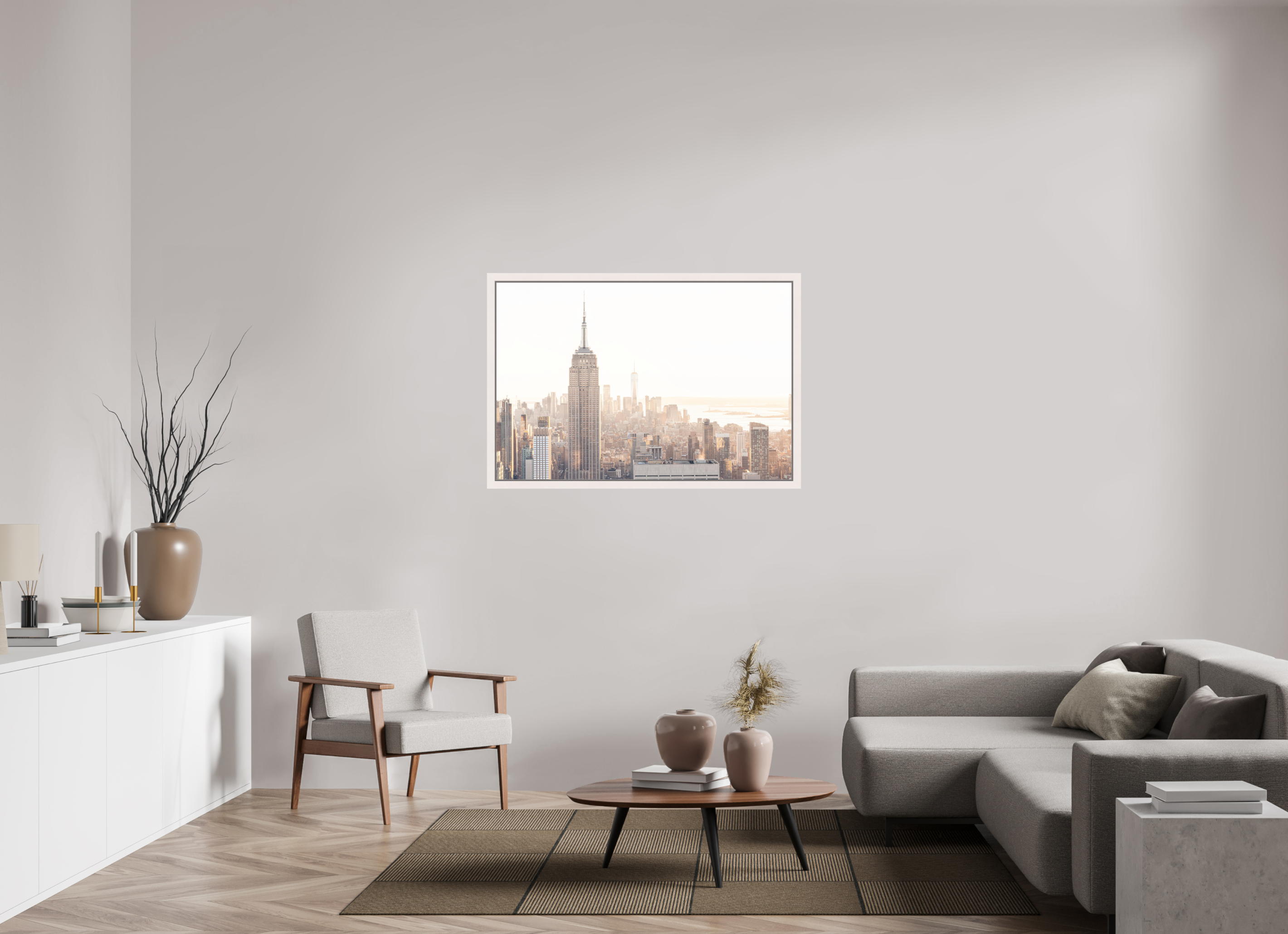 120 x 80 cm, Fine Art Print - Infinity Rag Photo 2 - Ame case 31mm - mapple white Empire State Building sunnygold
