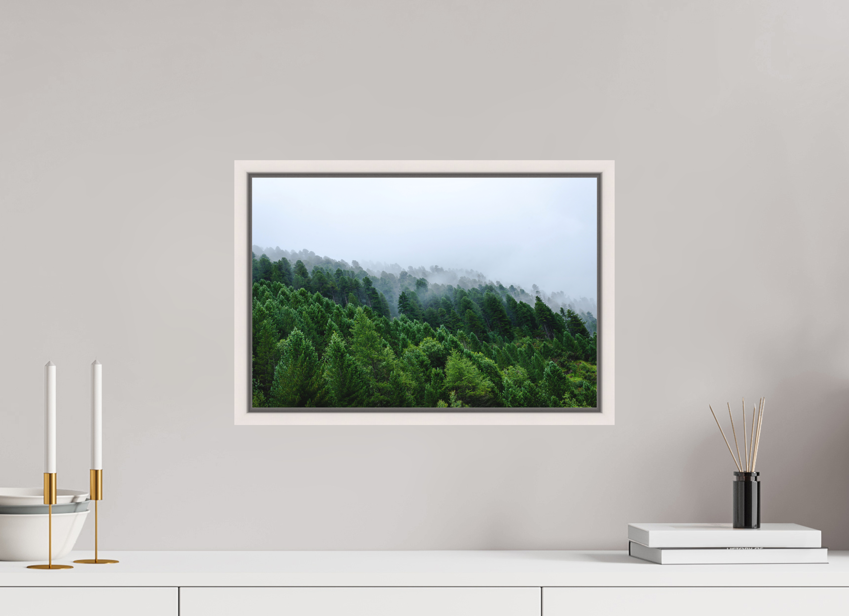 45 x 30 cm, Acrylic matt 2mm - American case 15mm - mapple white Trees lined slope 2