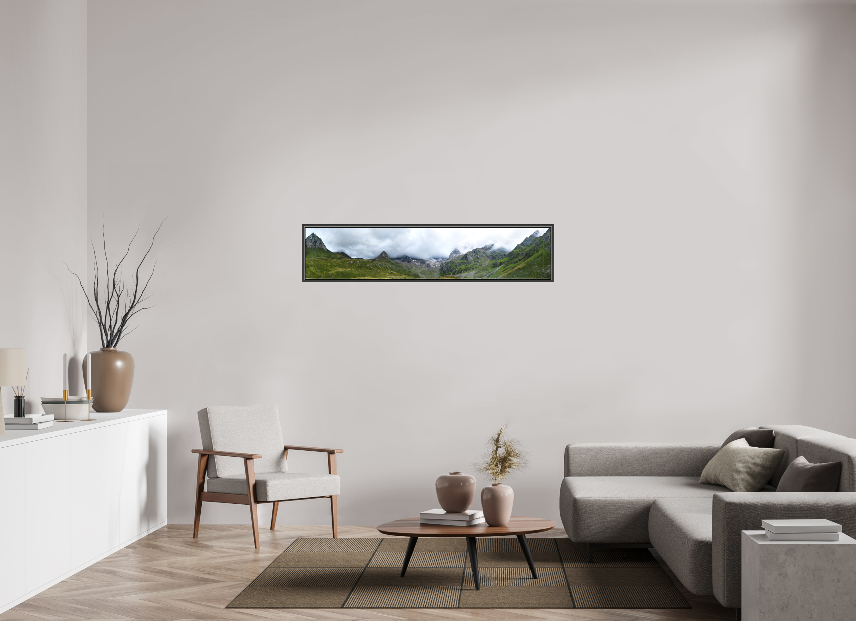 148,8 x 30 cm, Canvas Matt 20mm - Ame case 15mm - Oak black South Tyrol