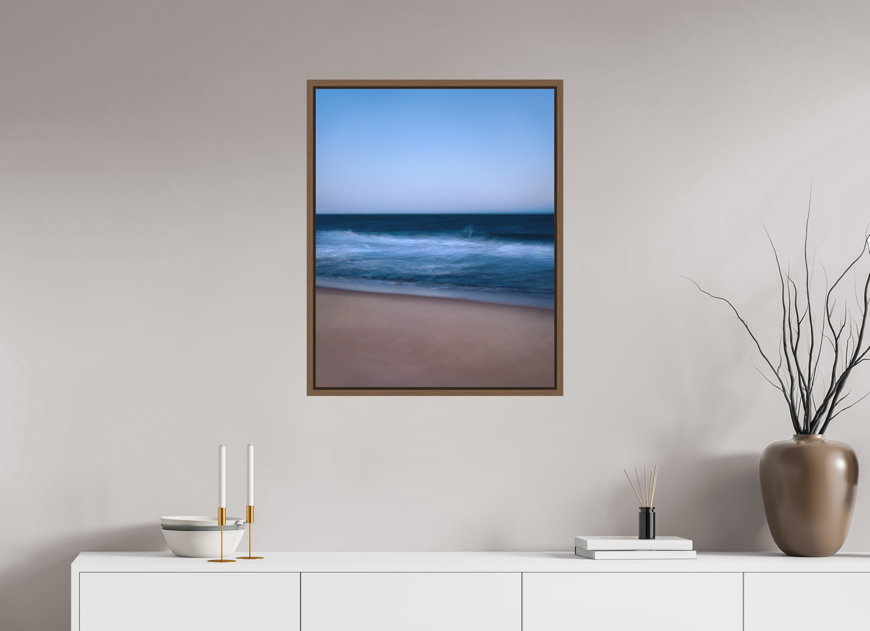 60 x 75 cm, Acrylic matt 2mm - American case 15mm - walnut Long Island Beach