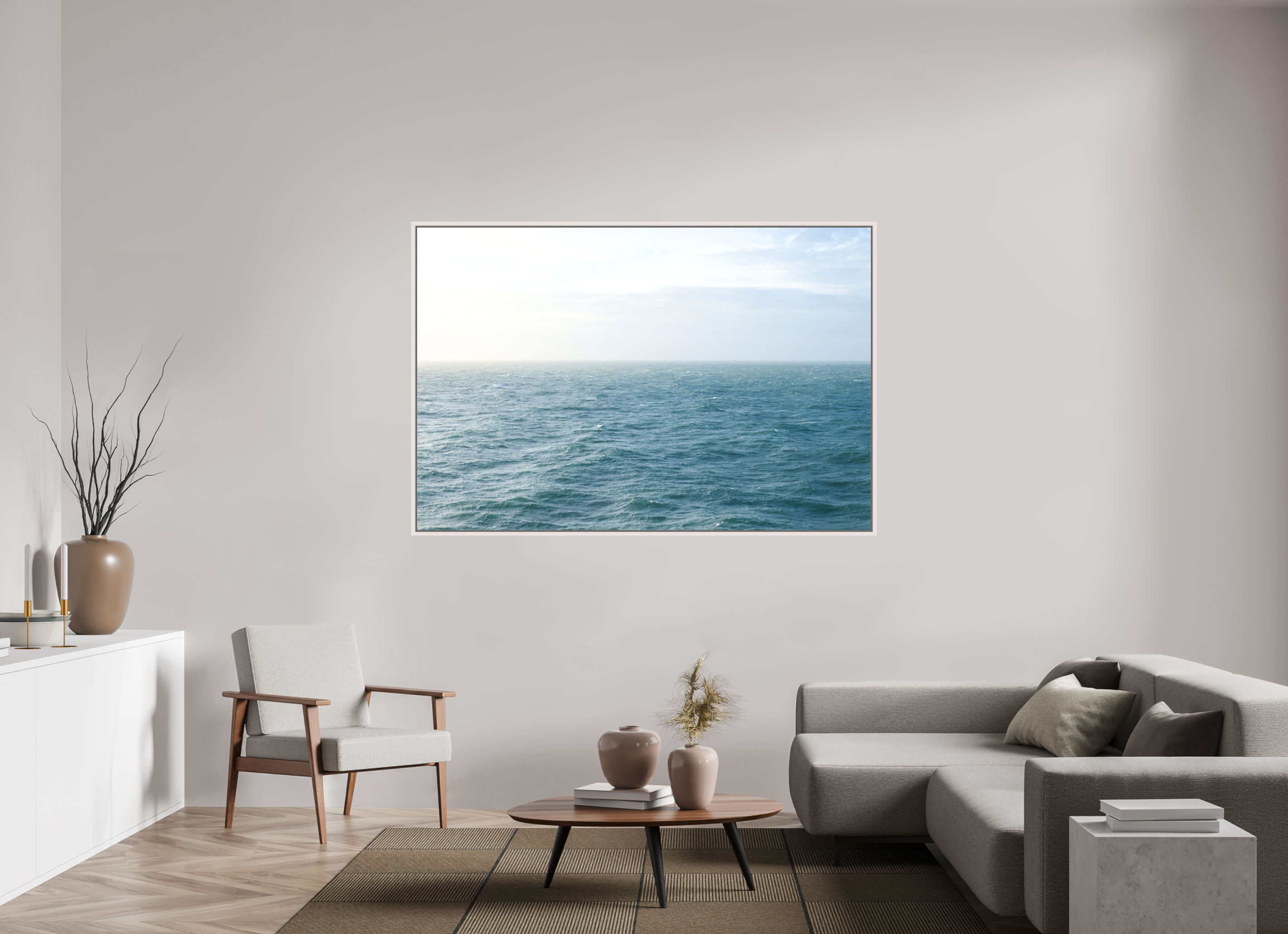 180 x 120 cm, Acrylic matt 2mm - American case 15mm - mapple white North Sea