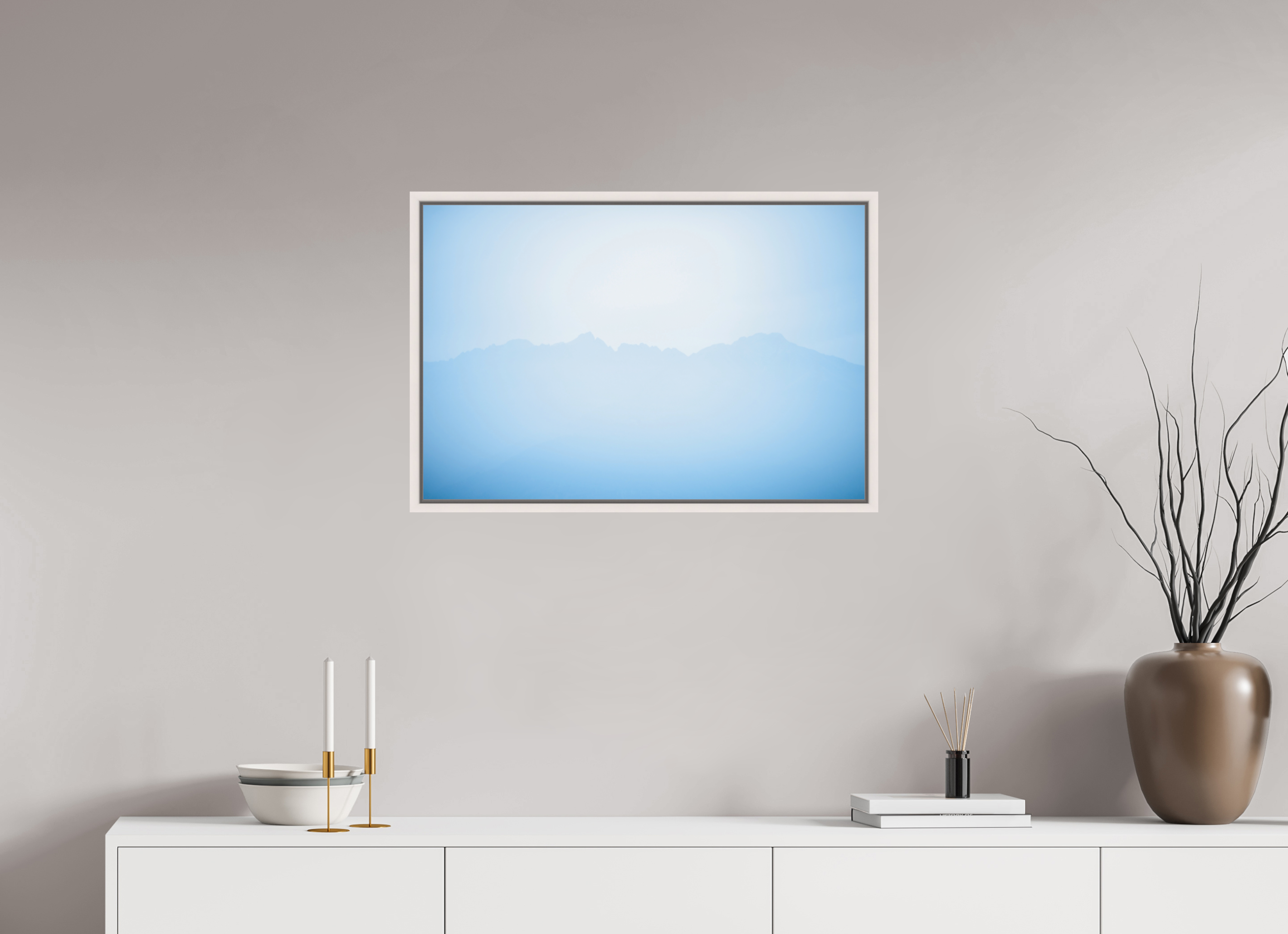 75 x 50 cm, Acrylic glossy 2mm - American case 15mm - maple white Mountains of Como Lac