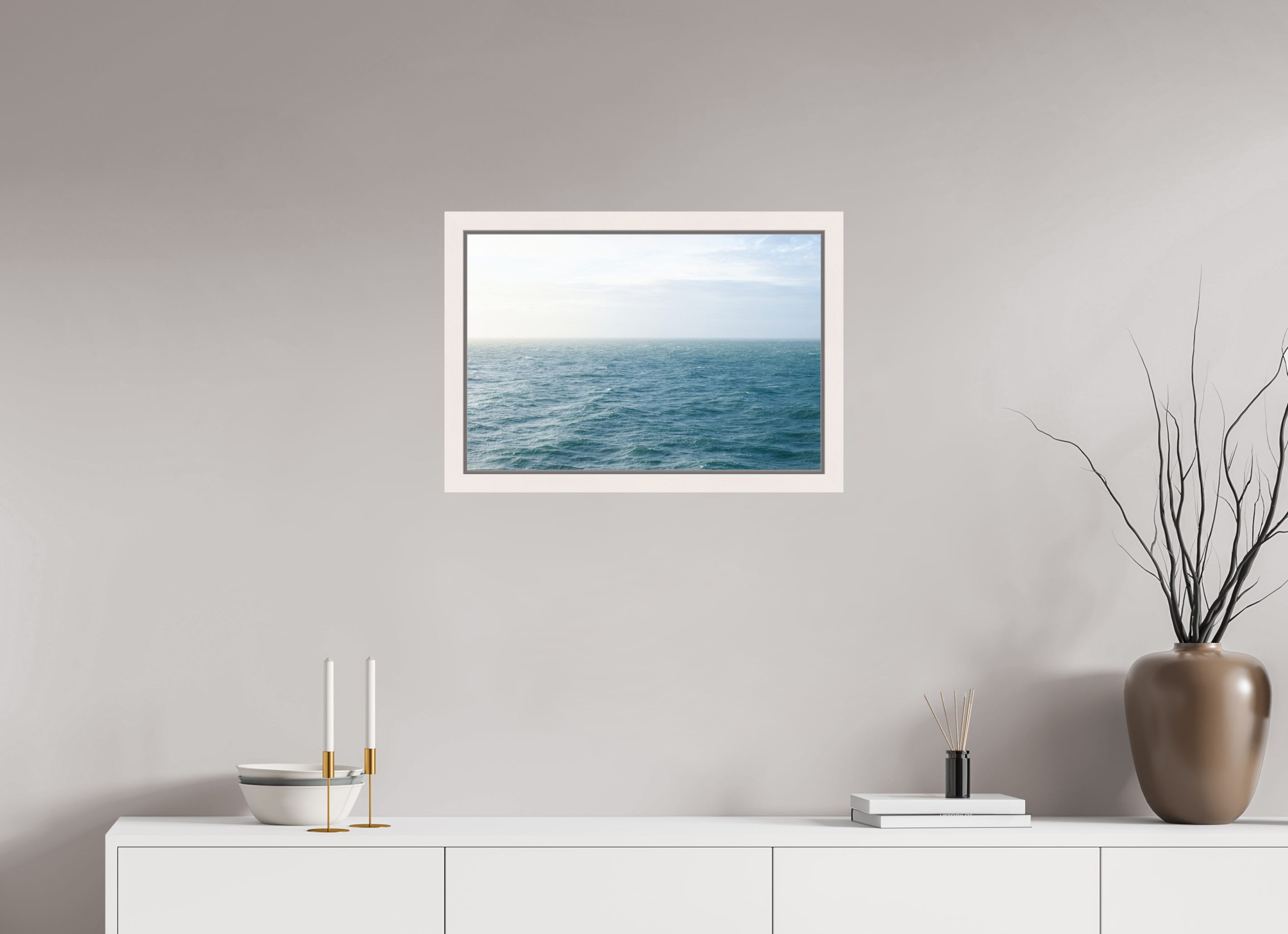 60 x 40 cm, Acrylic glossy 2mm - American case 31mm - mapple white North Sea