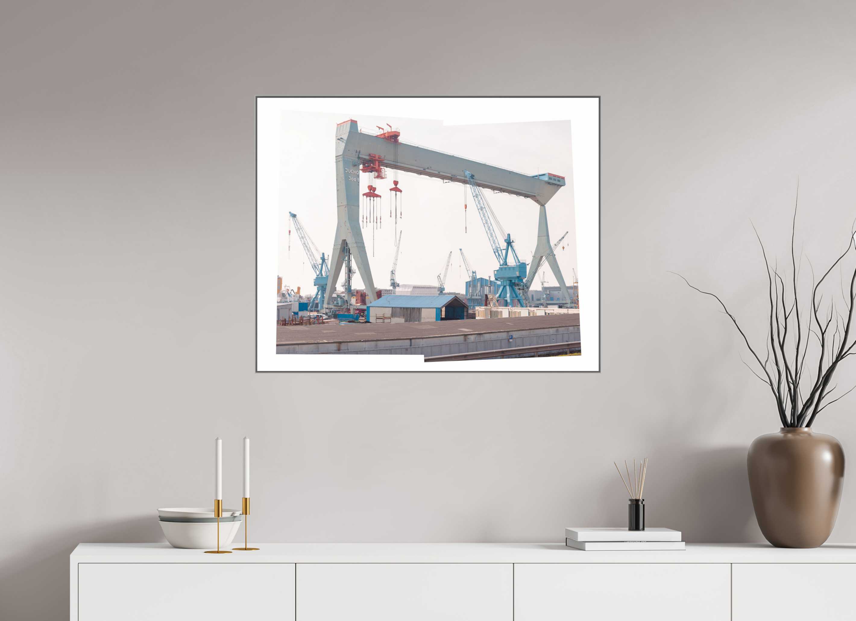 87,5 x 70 cm, Acrylic glossy 2mm - Alu American case 25mm - silver Jocho_Portalkran_Hamburg