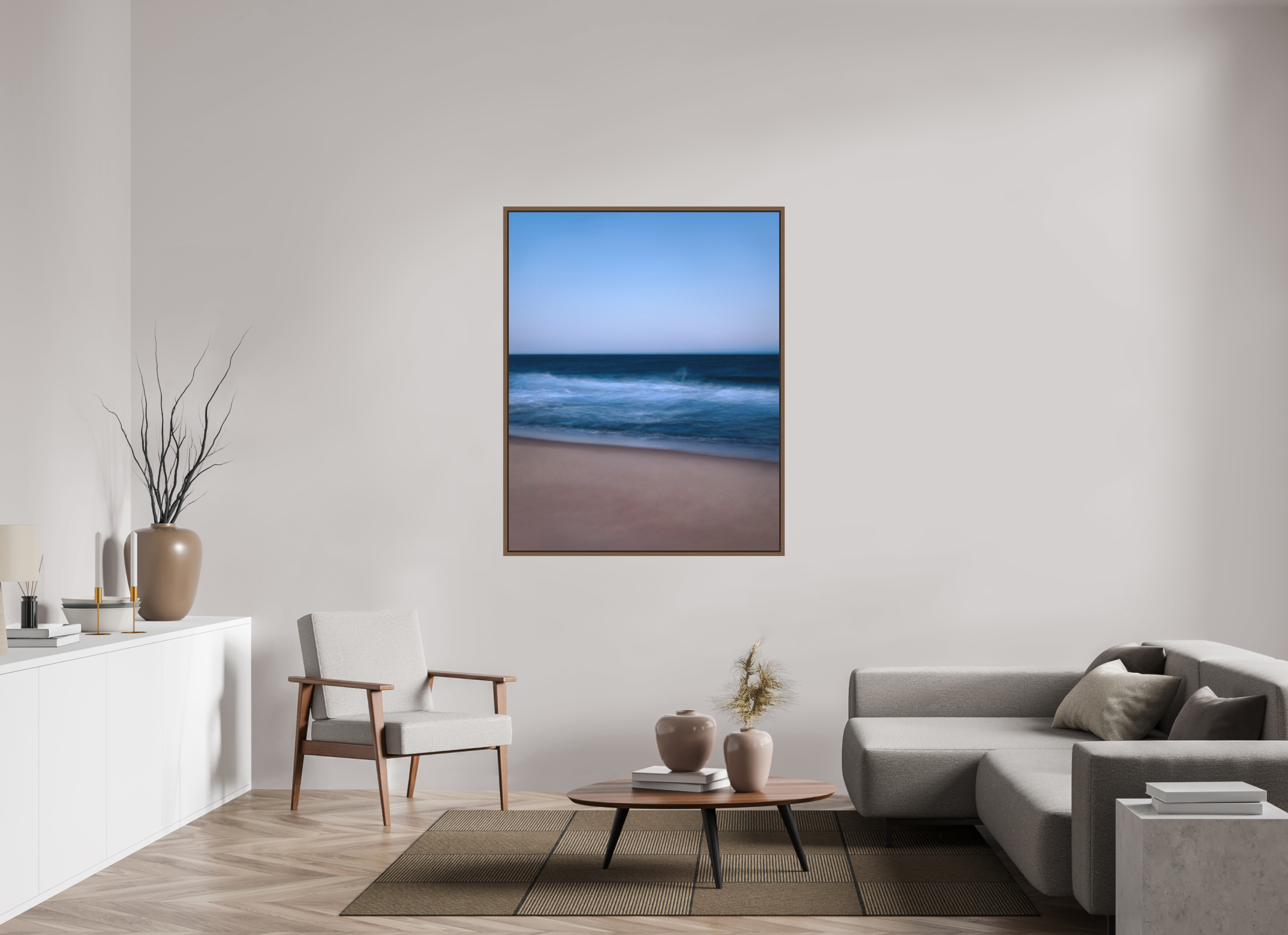110 x 137,5 cm, Acrylic matt 2mm - American case 15mm - walnut Long Island Beach
