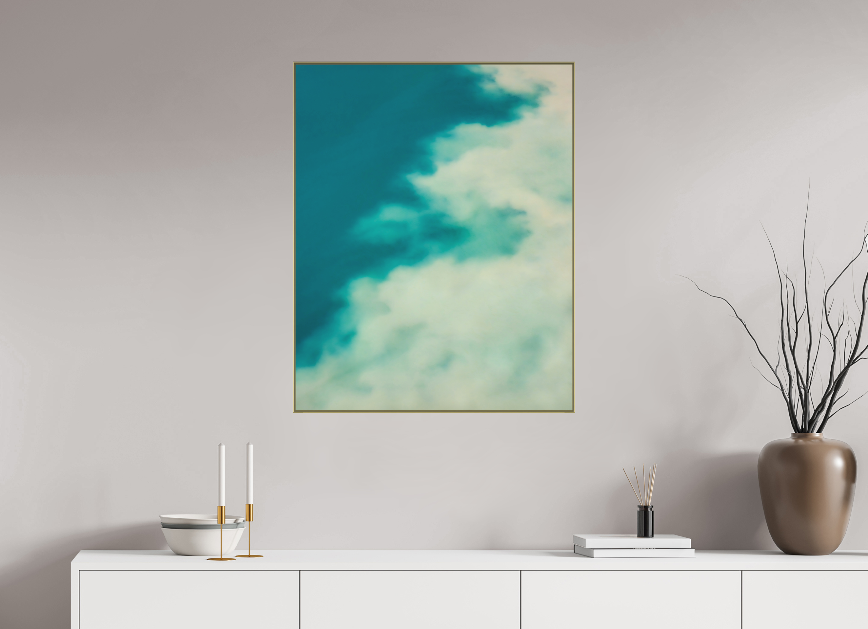 70 x 87,5 cm, Acrylic matt 2mm - Alu American case 25mm - gold Mingle