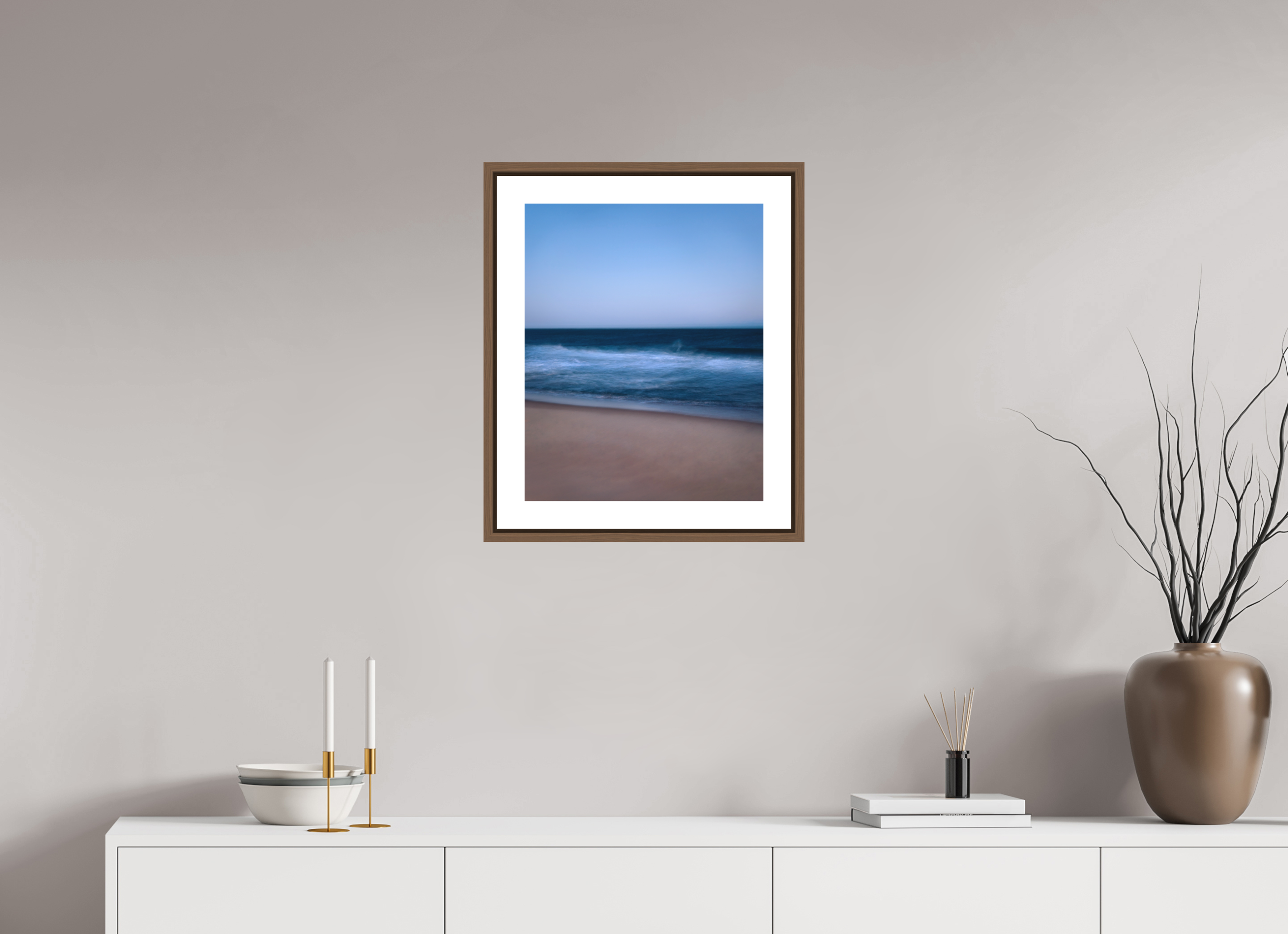 40 x 50 cm, Fine Art Print - Infinity Rag Photo 2 - border 5cm- Ame case 15mm - walnut Long Island Beach