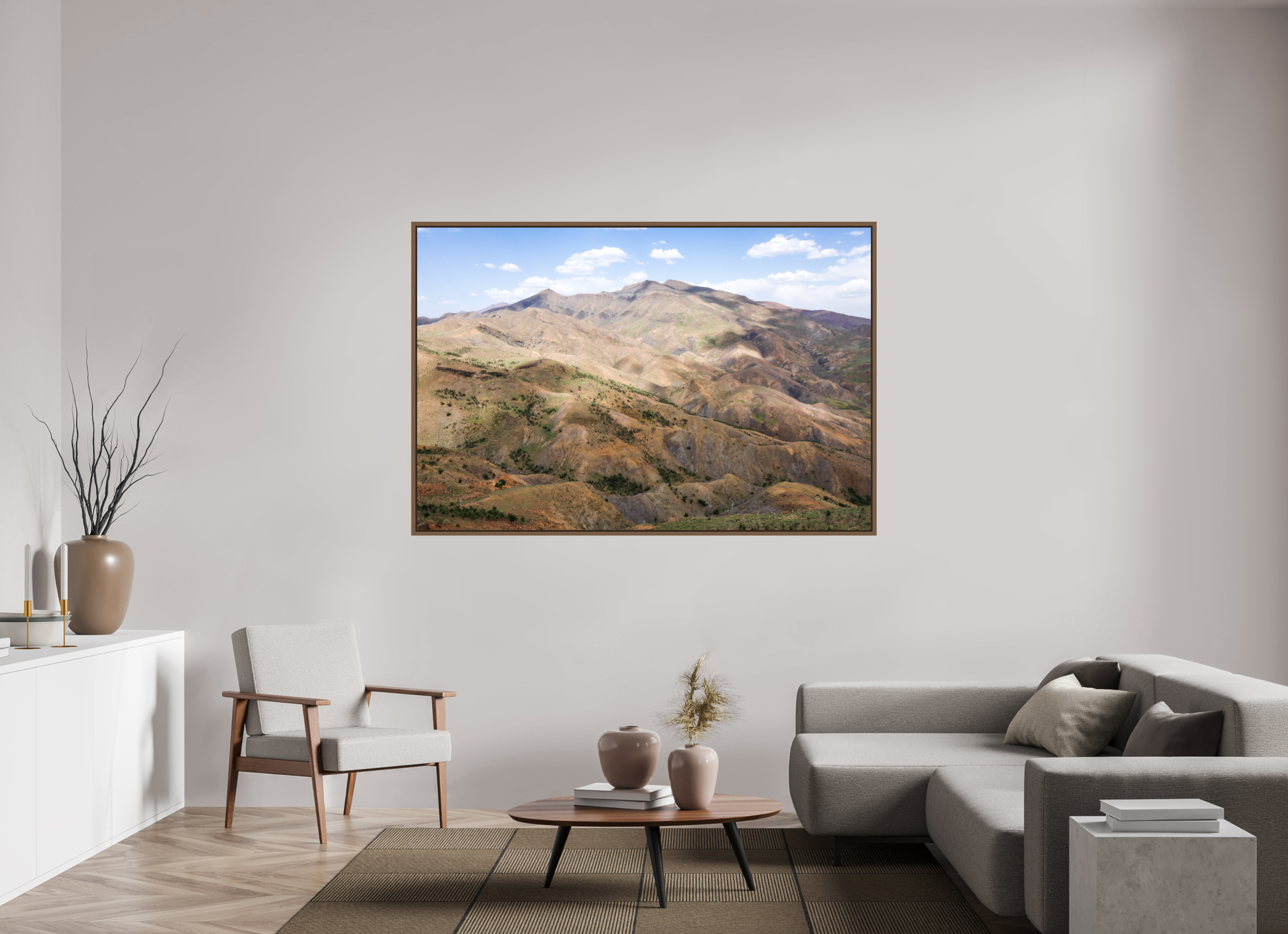 180 x 120 cm, Acrylic glossy 2mm - American case 15mm - walnut Atlas from Marocco