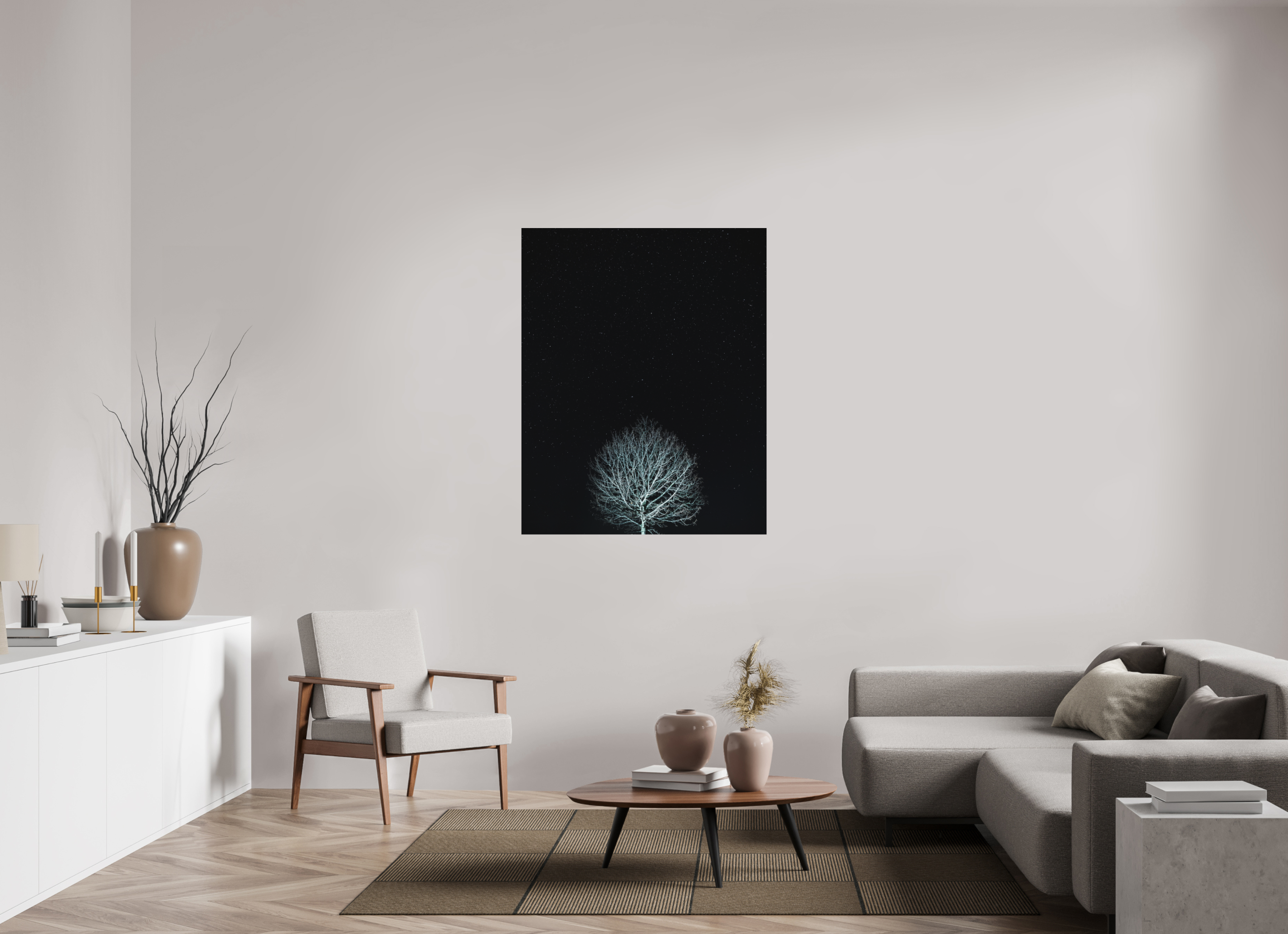 100 x 125 cm, Photo print Matt on Alu Dibond Tree at night