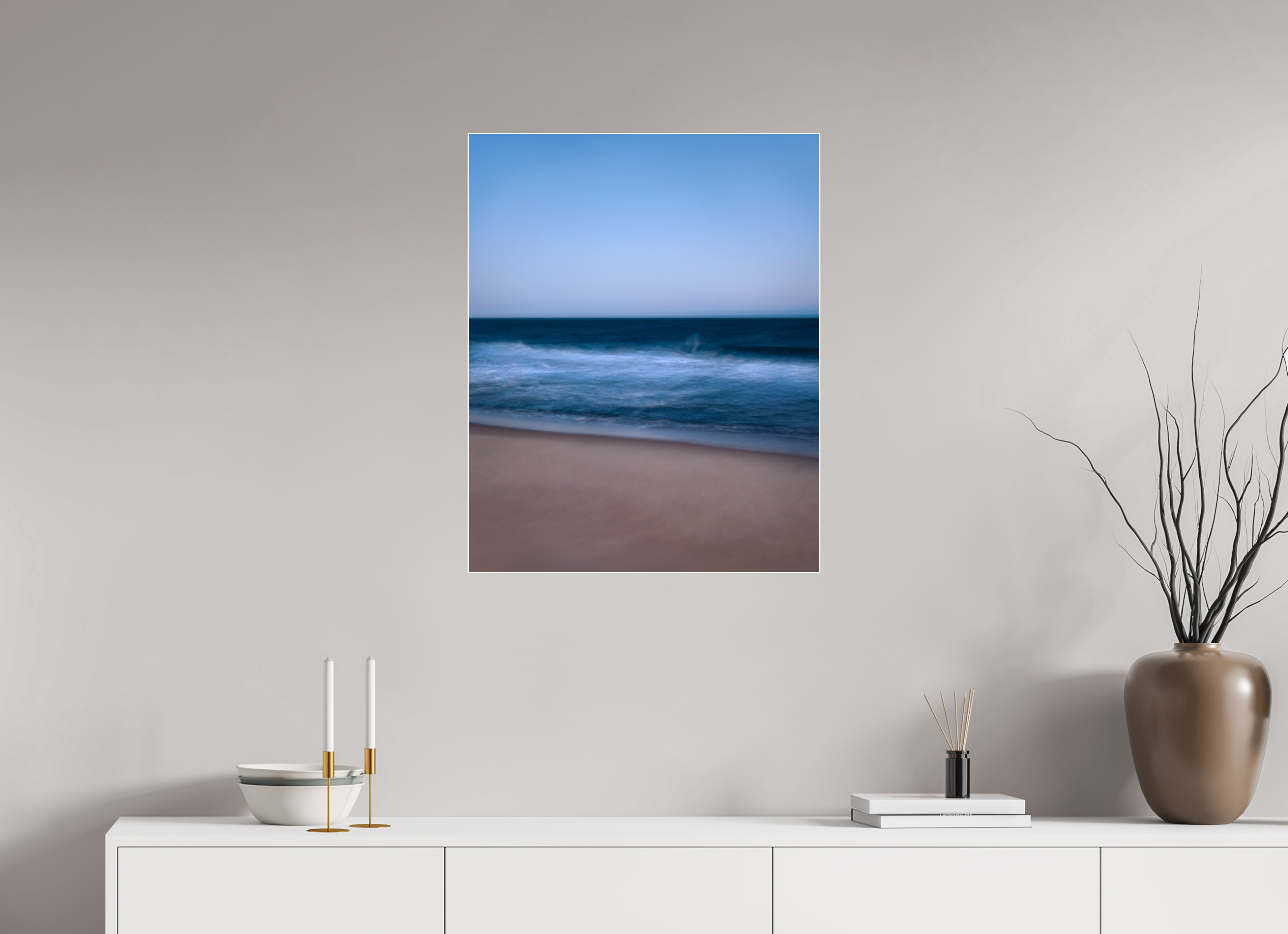 60 x 75 cm, Acrylic glossy 2mm - Alu Slime Frame - white Long Island Beach
