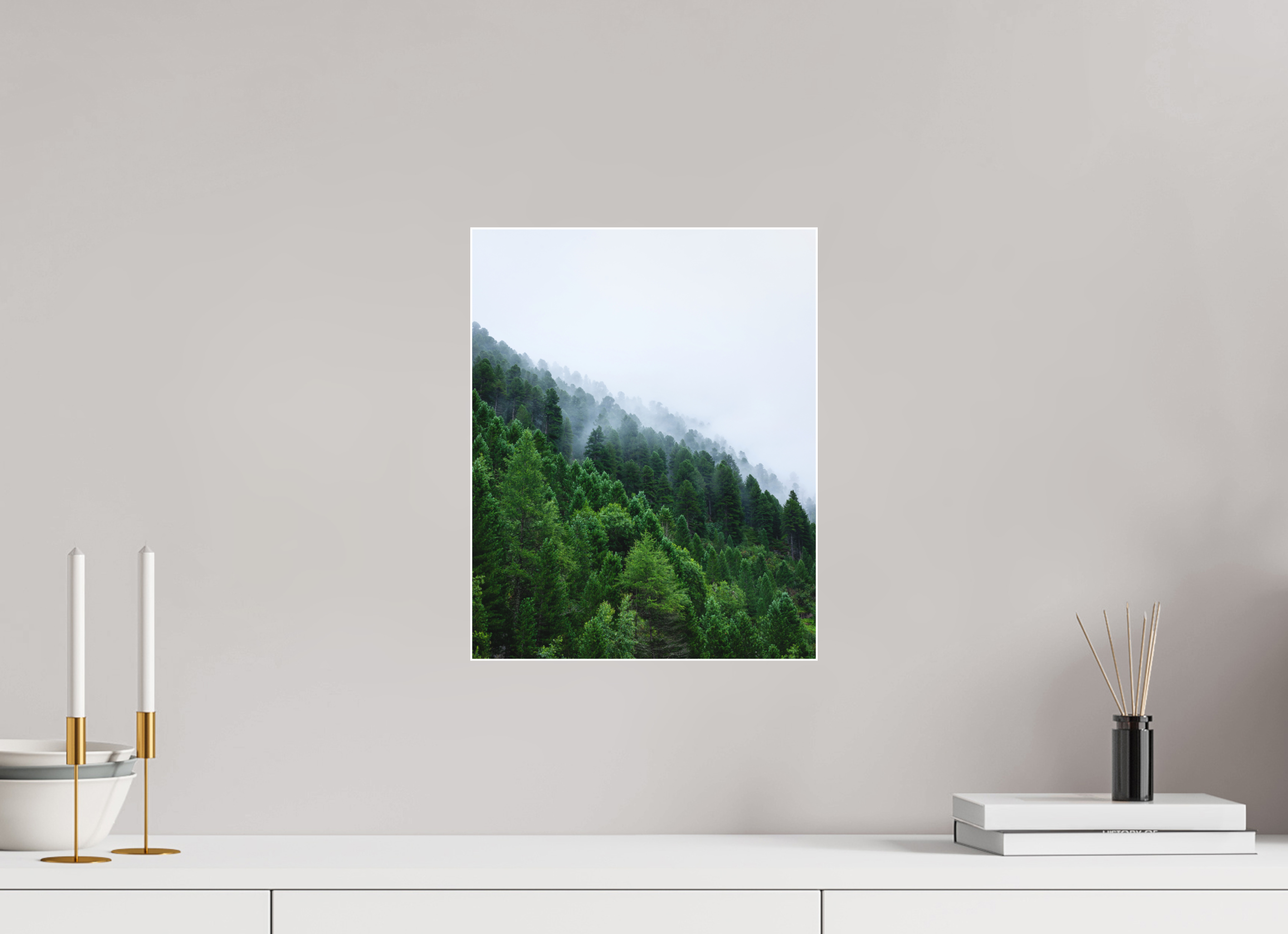 30 x 37,5 cm, Acrylic matt 2mm - Alu Slime Frame - white Trees lined slope