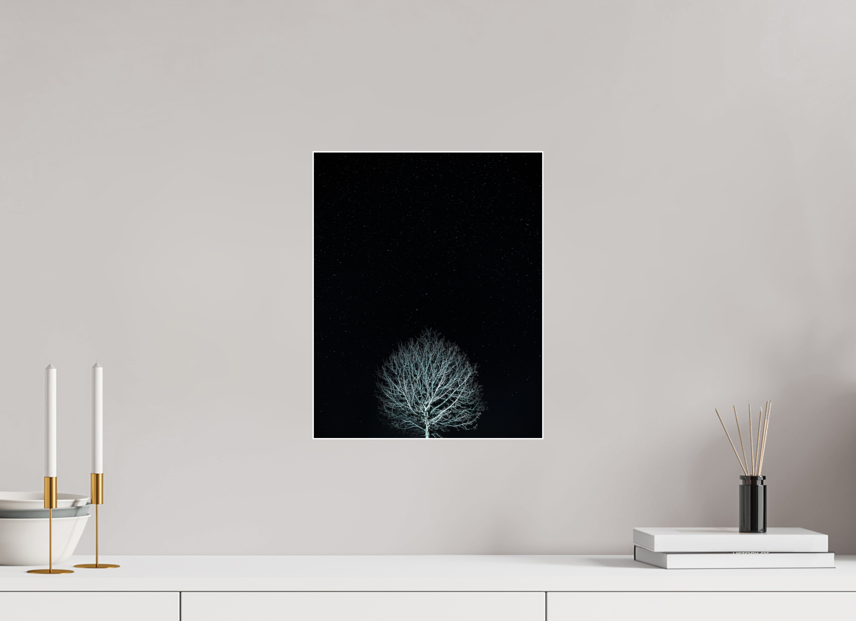 30 x 37,5 cm, Acrylic glossy 2mm - Alu Slime Frame - white Tree at night