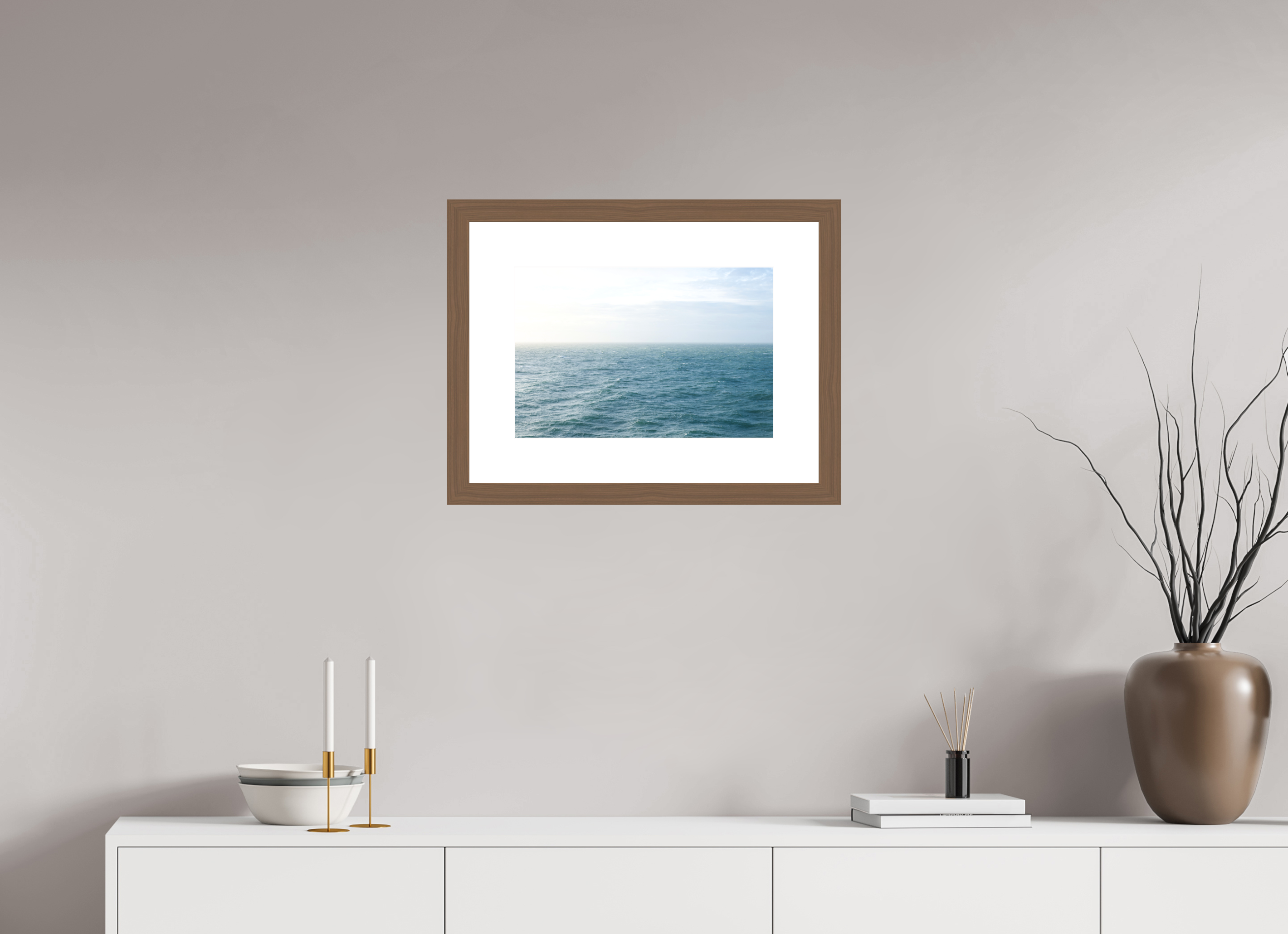 45 x 30 cm, Fine Art Print - Infinity Rag Photo 2 - PP 8cm - Walnut Frame 40mm North Sea