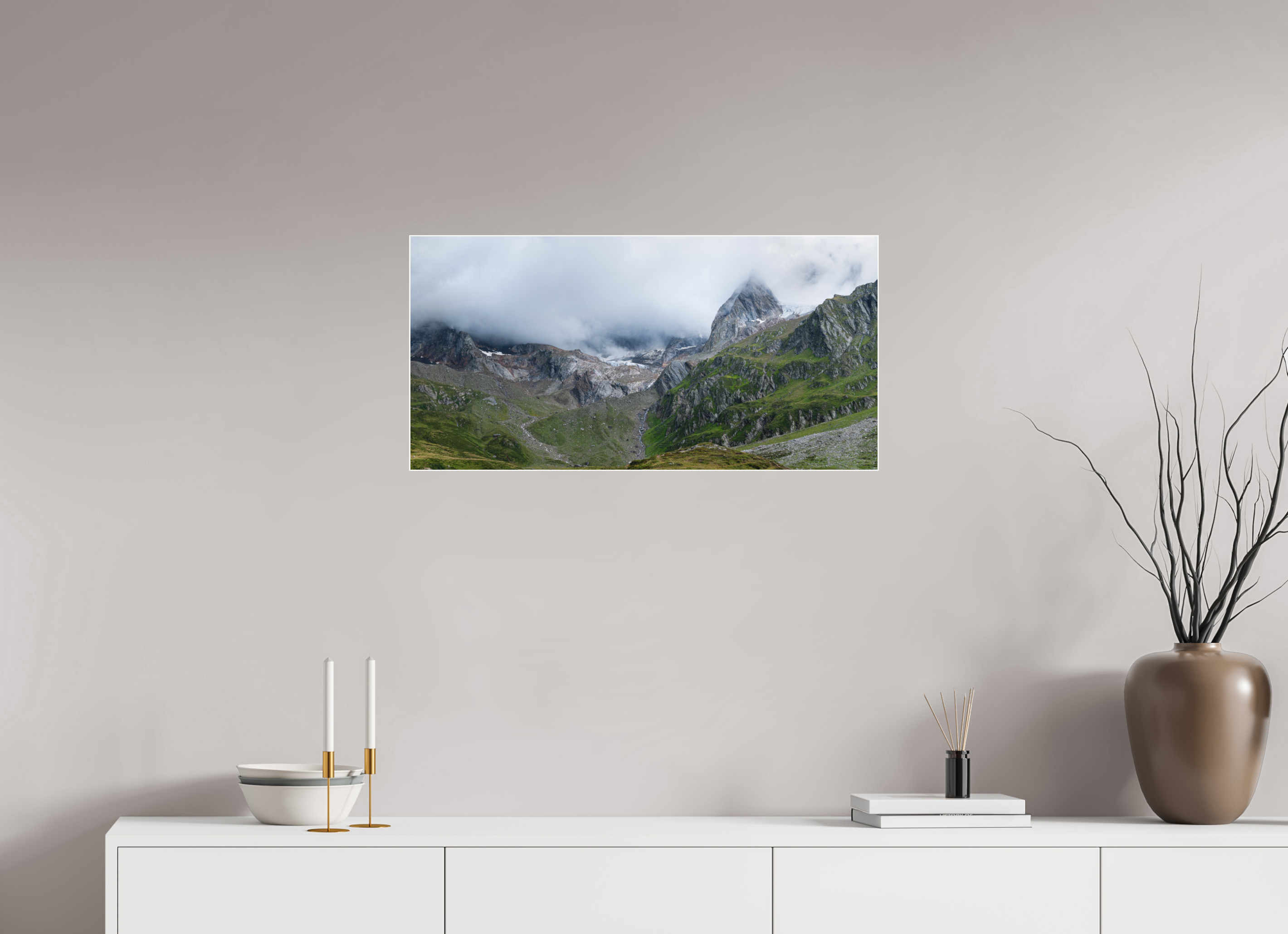 80 x 40 cm, Acrylic matt 2mm - Alu Slime Frame - white South Tyrol 1/2