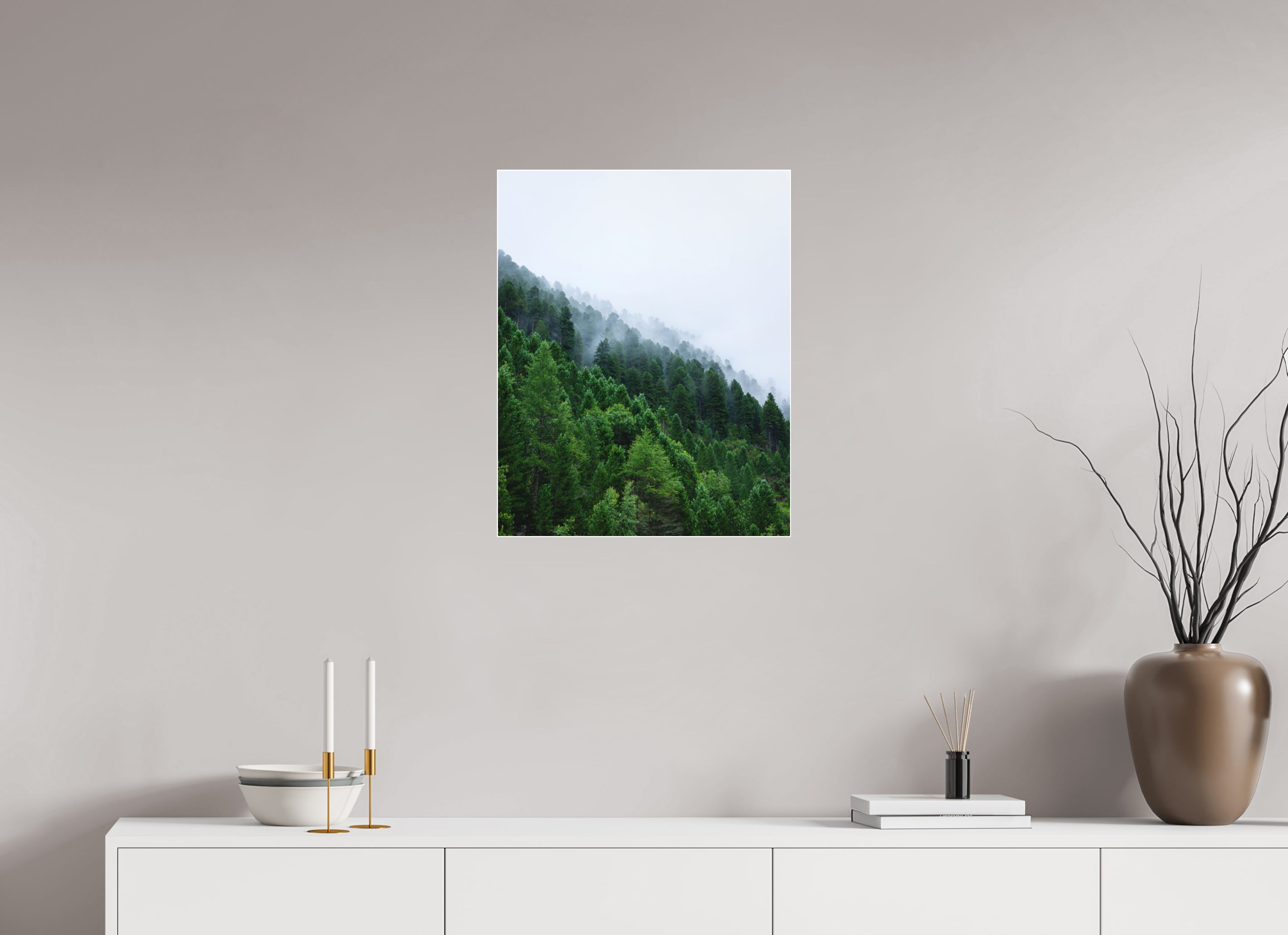 50 x 62,5 cm, Acrylic matt 2mm - Alu Slime Frame - white Trees lined slope