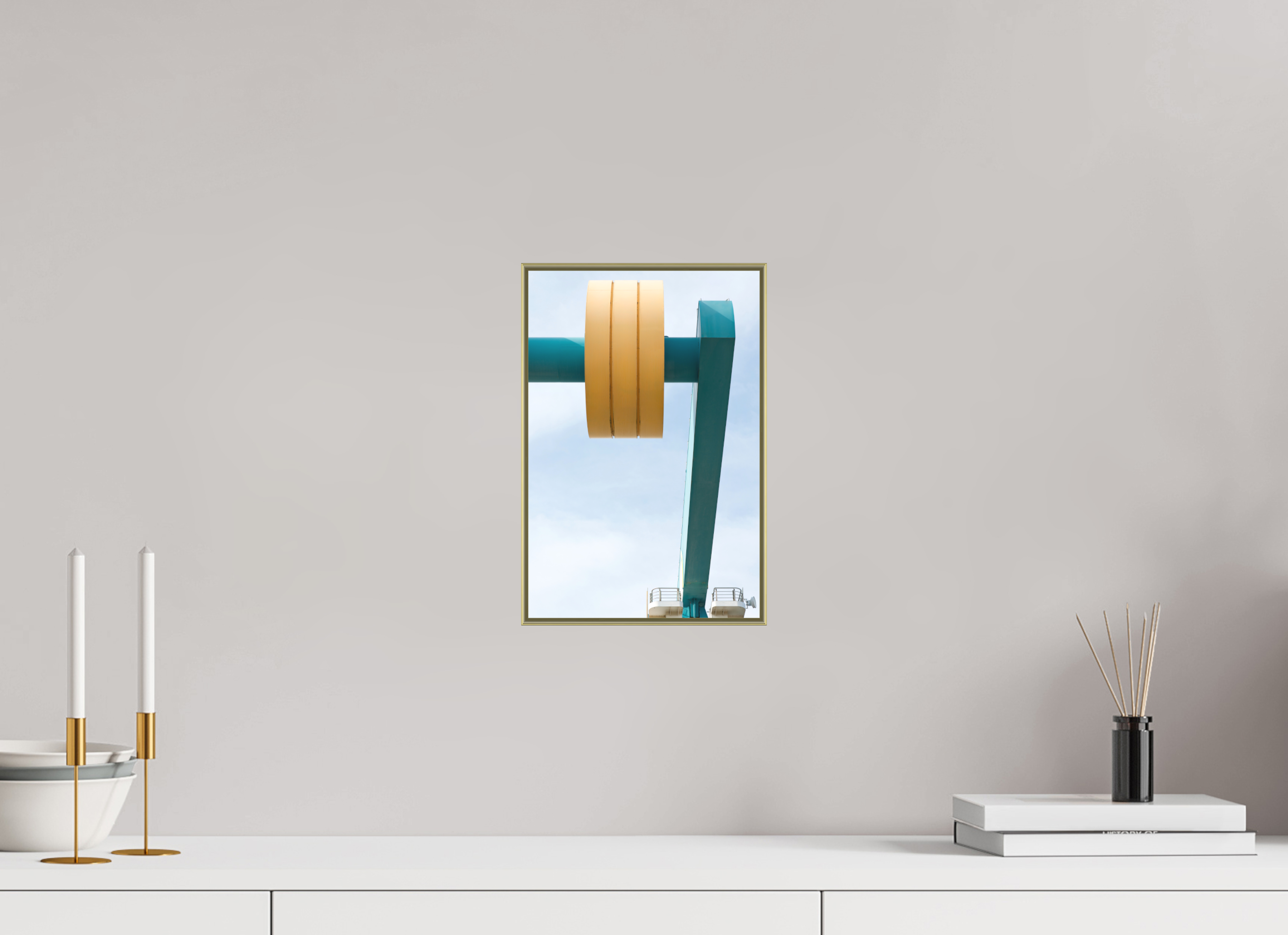 20 x 30 cm, Acrylic matt 2mm - Alu American case 25mm - gold Counterweight