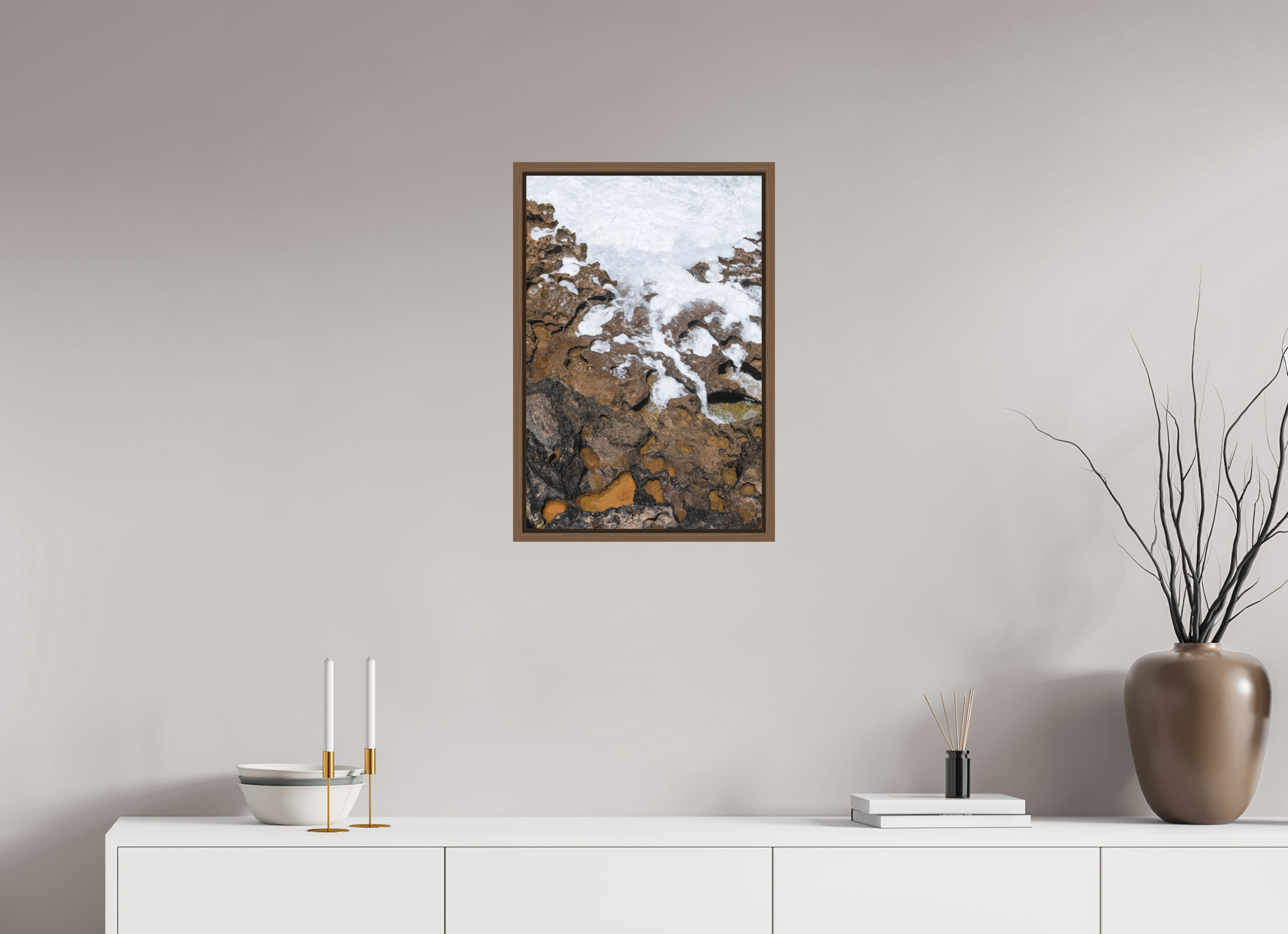 40 x 60 cm, Acrylic matt 2mm - American case 15mm - walnut Earth & Sea 2